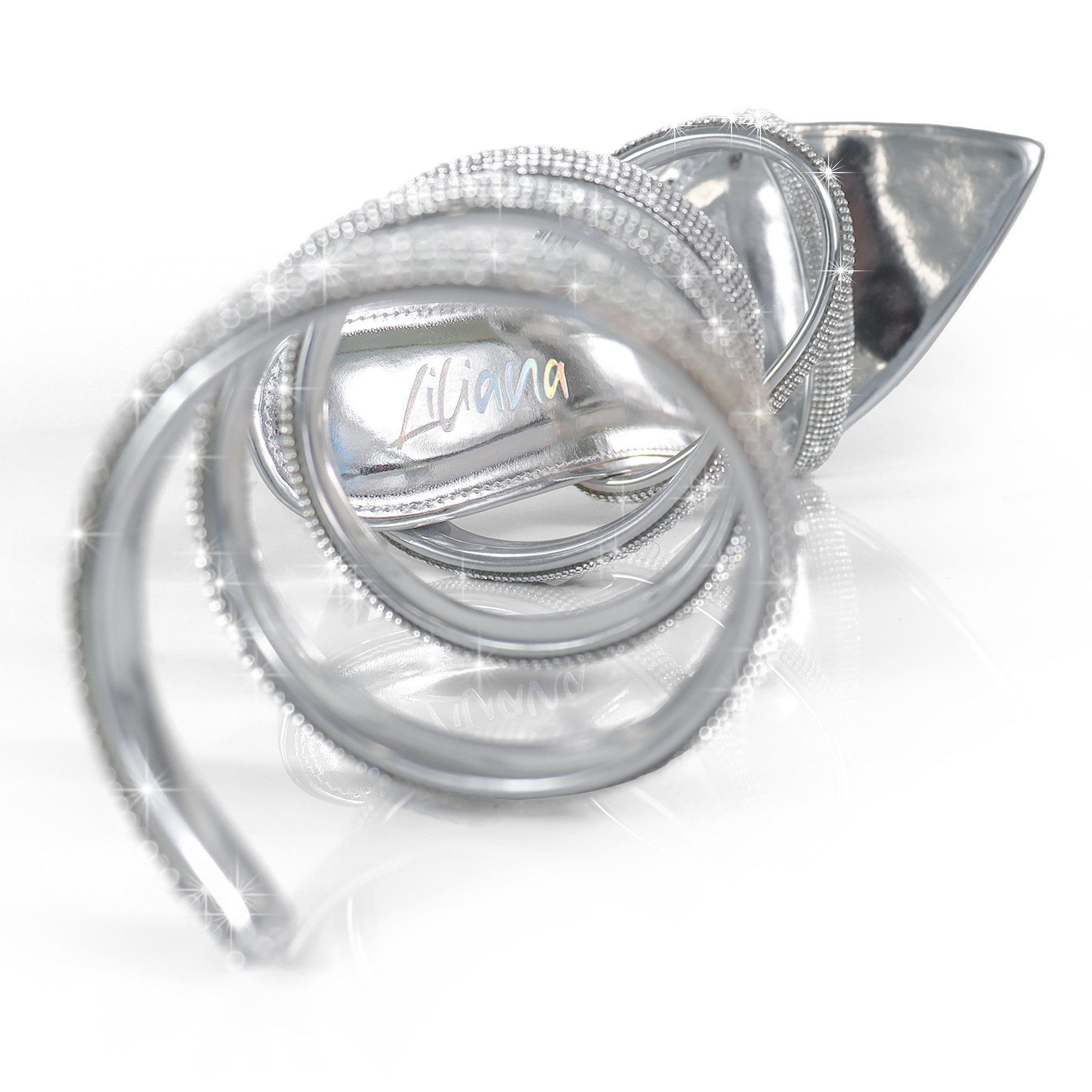 LAURENT-157 POINTED TOE RHINESTONE TUBULAR SPIRAL STRAP W/HEEL SILVER