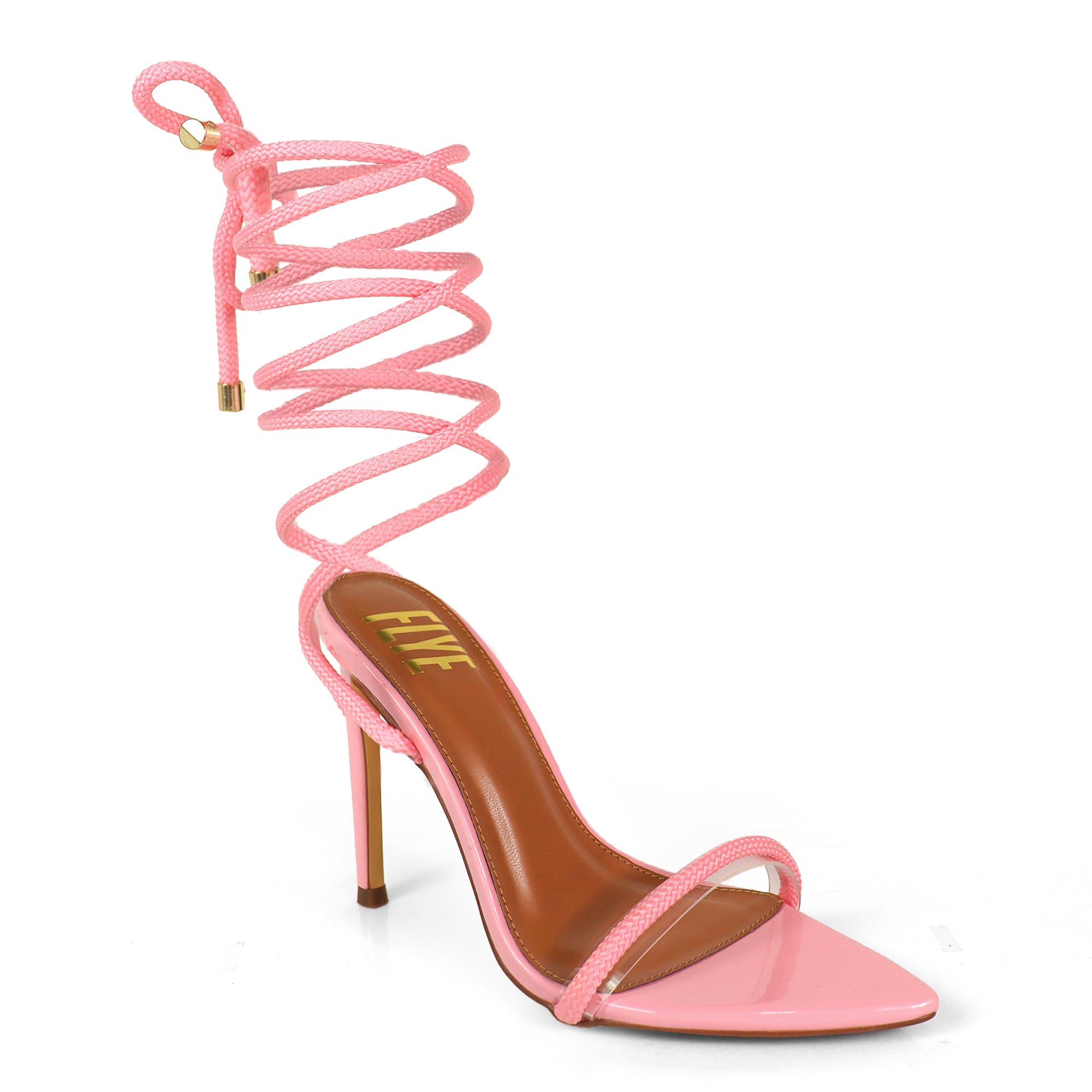 LAURENT-158 POINTY TOE LACE UP STRAP W/ HEEL PINK