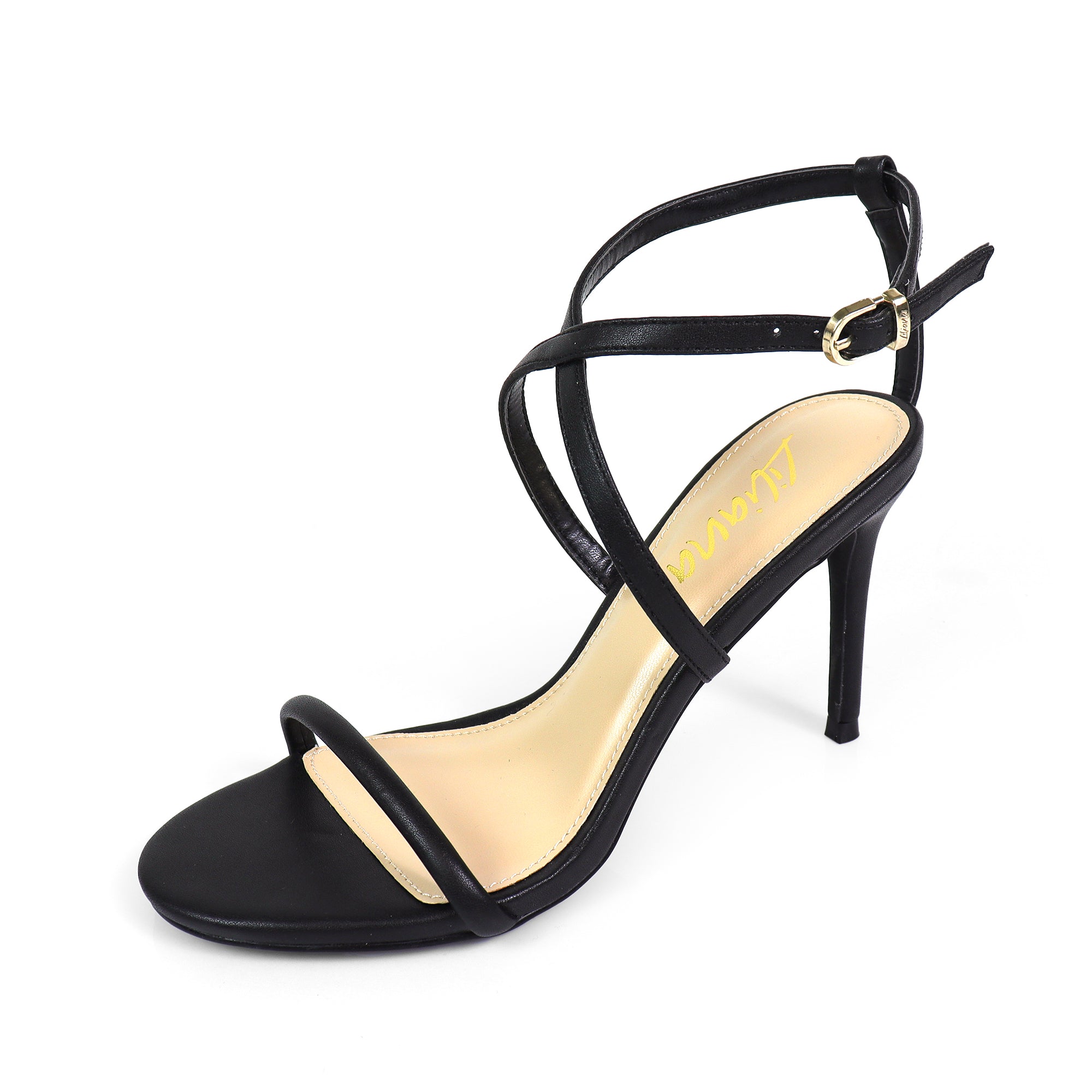 LAURETTA-1 CRISS CROSS STRAP HEEL BLACK