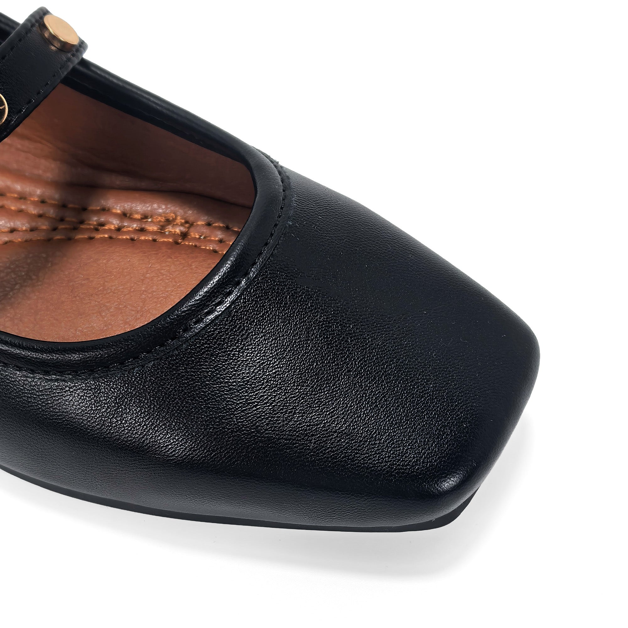 LAVENE-7 SQUARED TOE MARY JEAN FLAT W/ BELT STUD BLACK