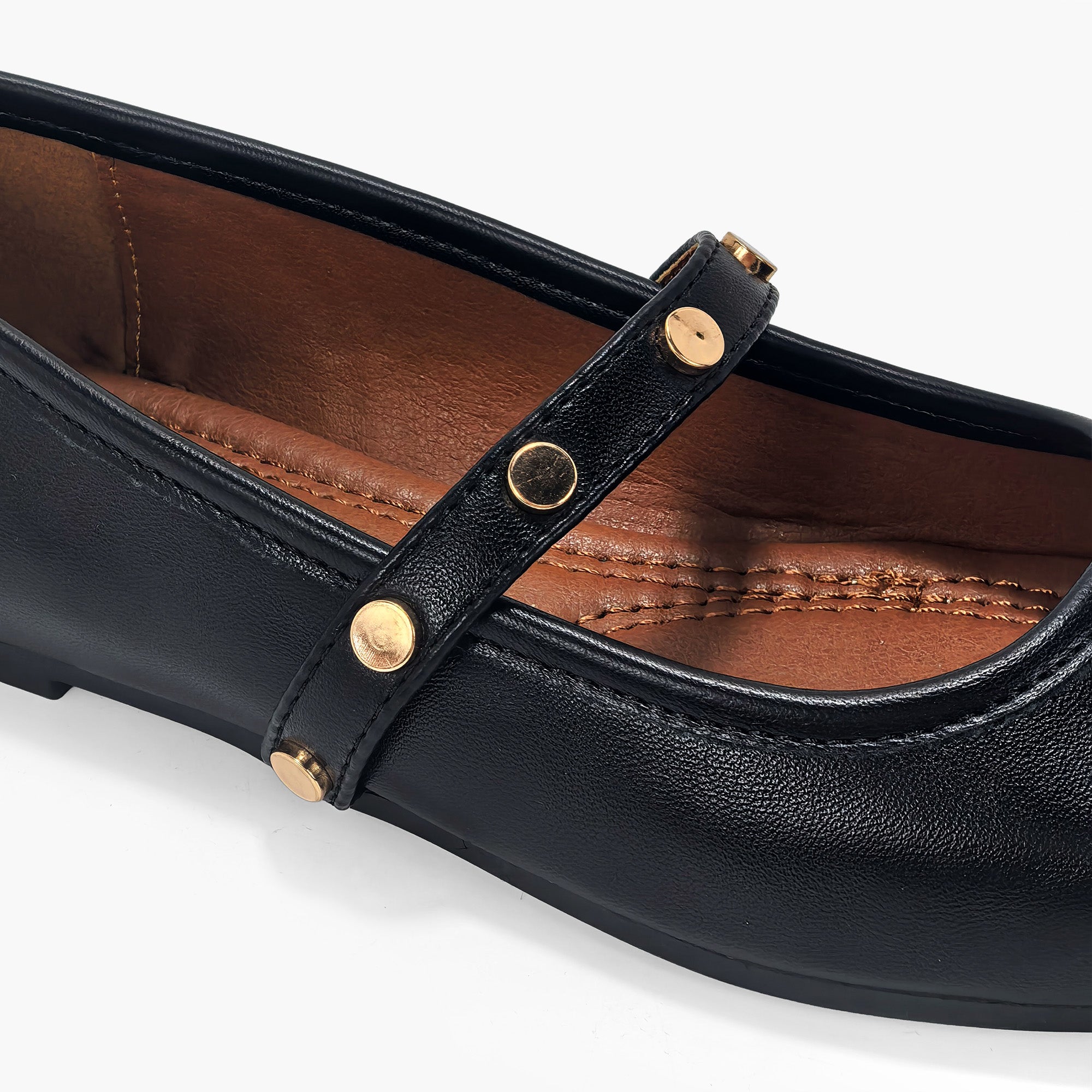 LAVENE-7 SQUARED TOE MARY JEAN FLAT W/ BELT STUD BLACK