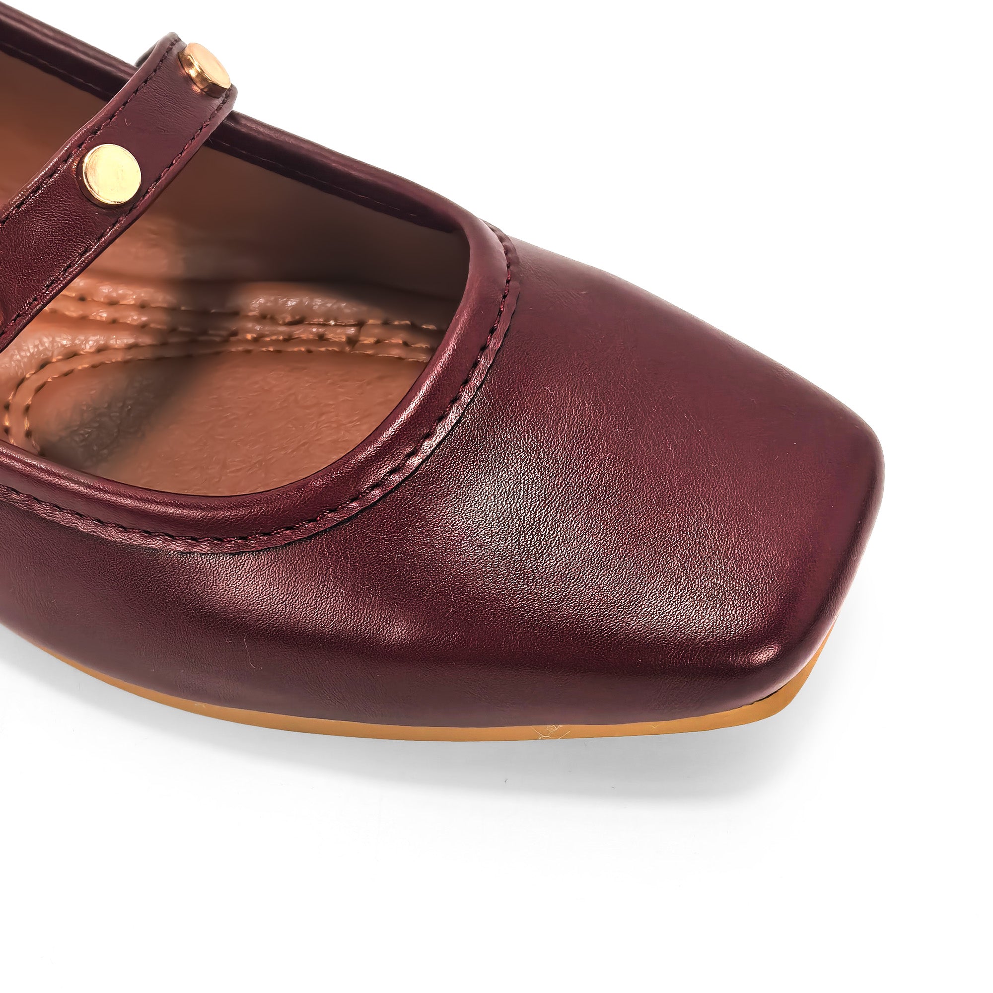 LAVENE-7 SQUARED TOE MARY JEAN FLAT W/ BELT STUD WINE