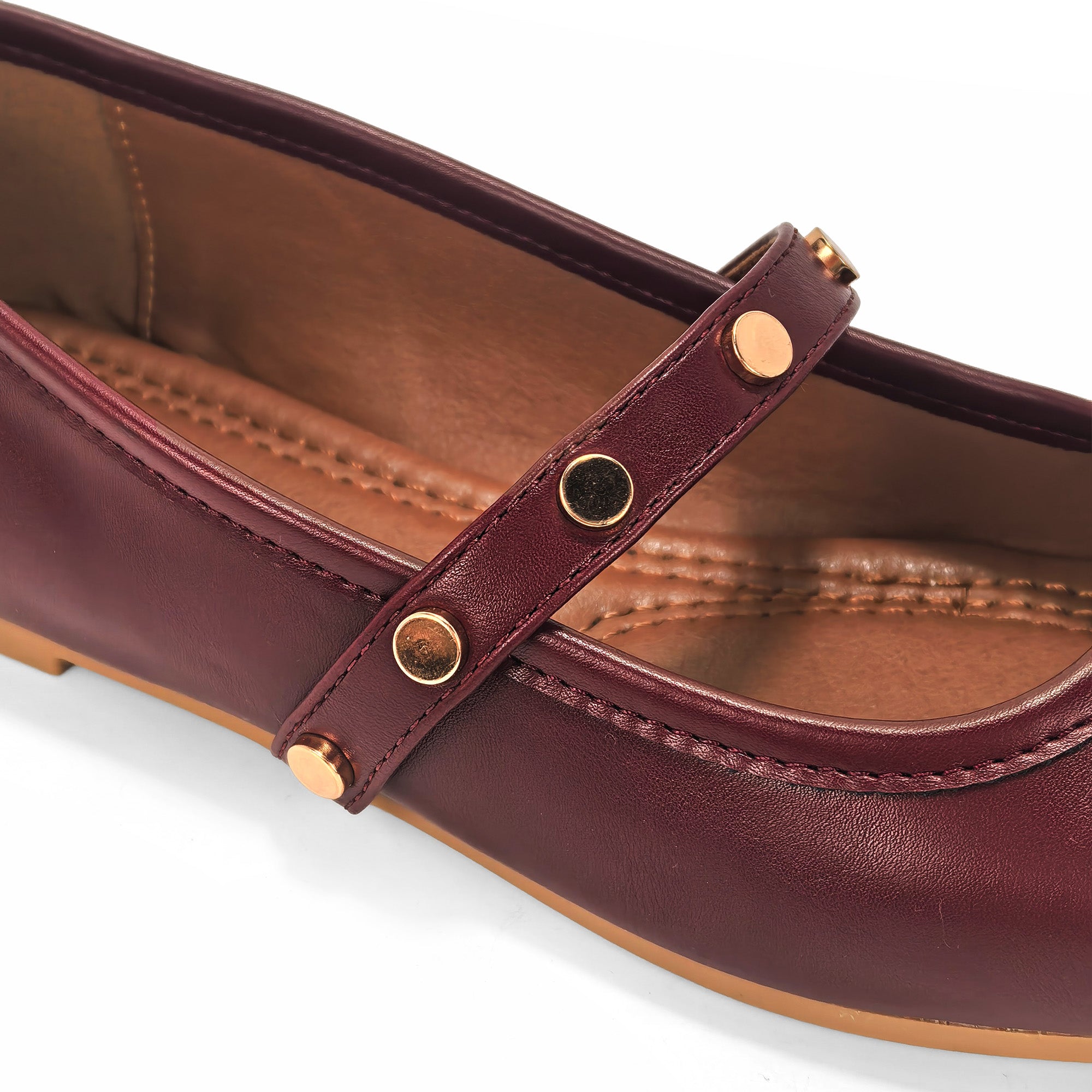 LAVENE-7 SQUARED TOE MARY JEAN FLAT W/ BELT STUD WINE