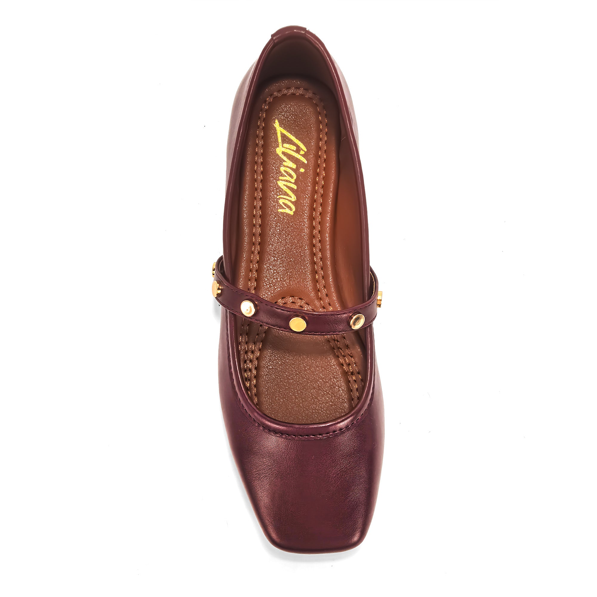LAVENE-7 SQUARED TOE MARY JEAN FLAT W/ BELT STUD WINE