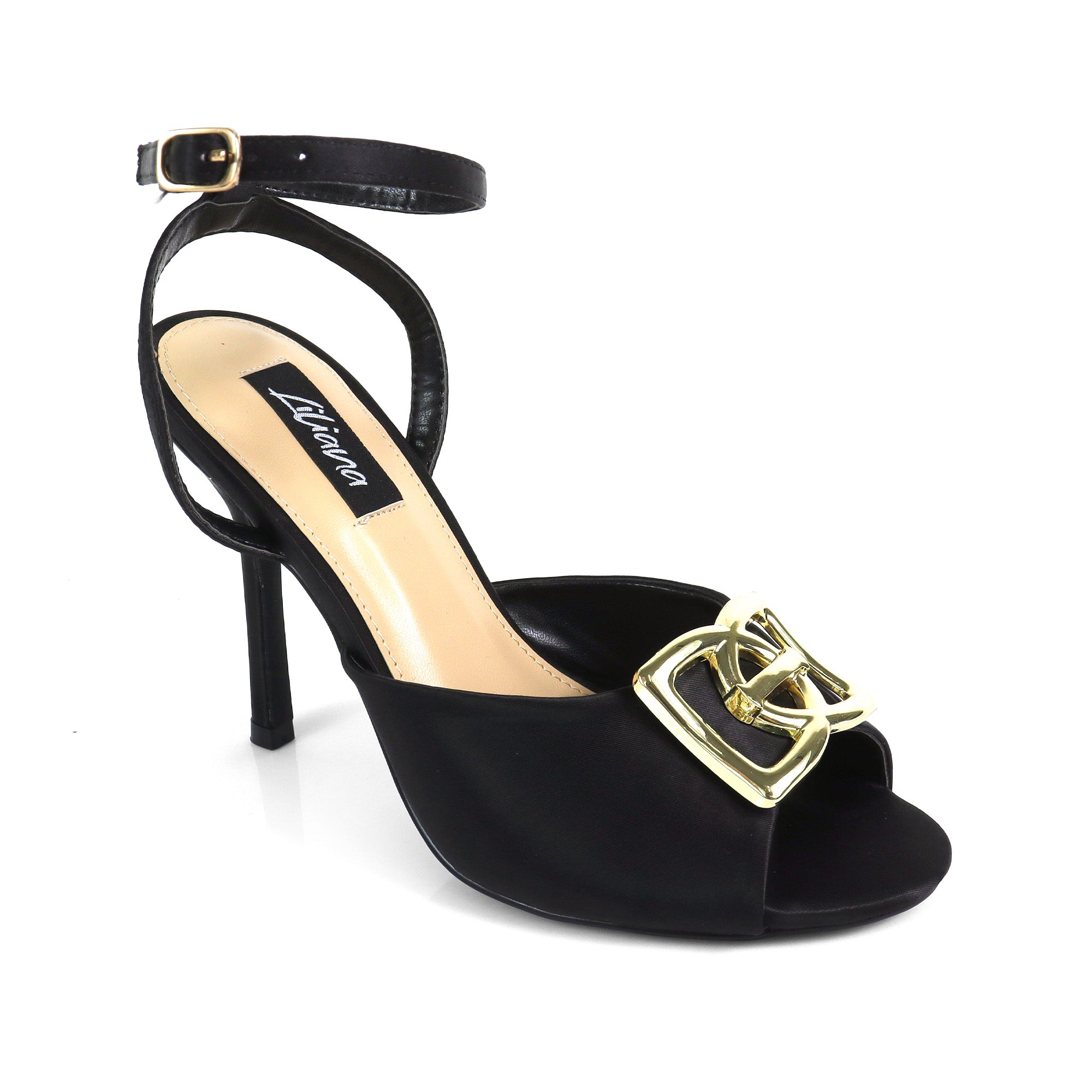 LAWRIE-1 PEEP TOE ANKLE STRAP HEEL BLACK