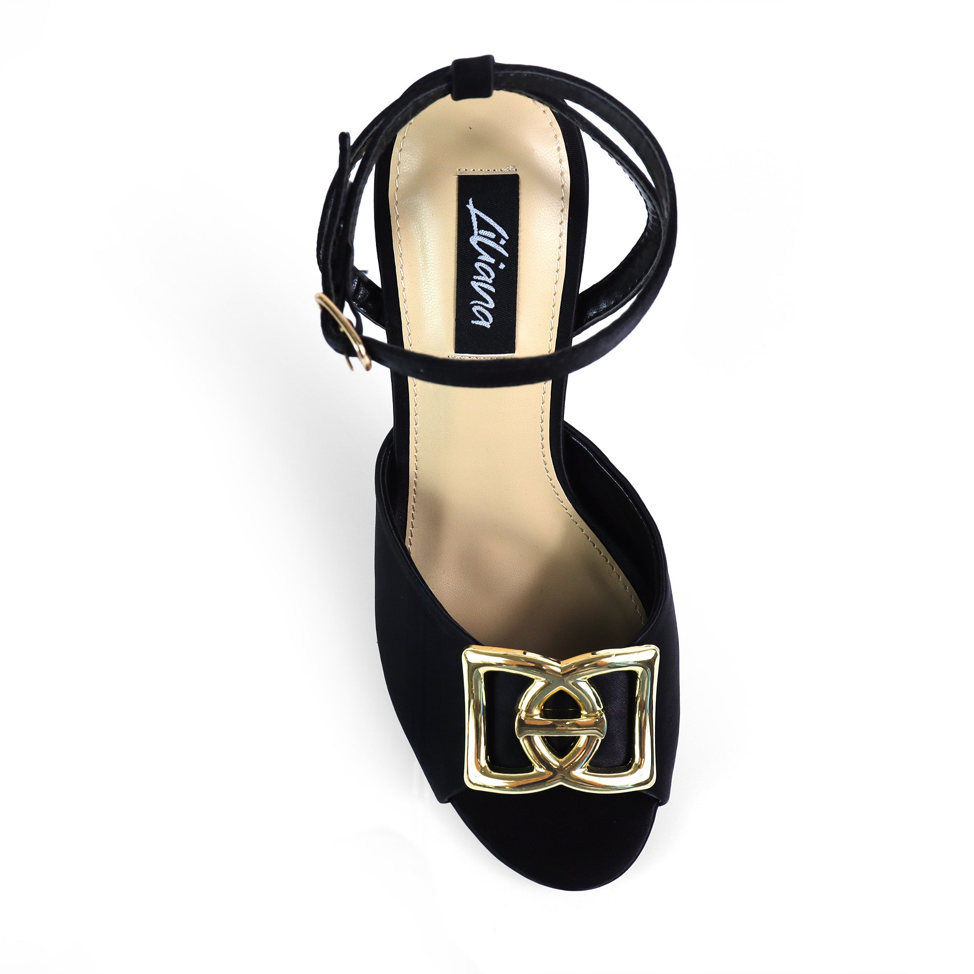 LAWRIE-1 PEEP TOE ANKLE STRAP HEEL BLACK