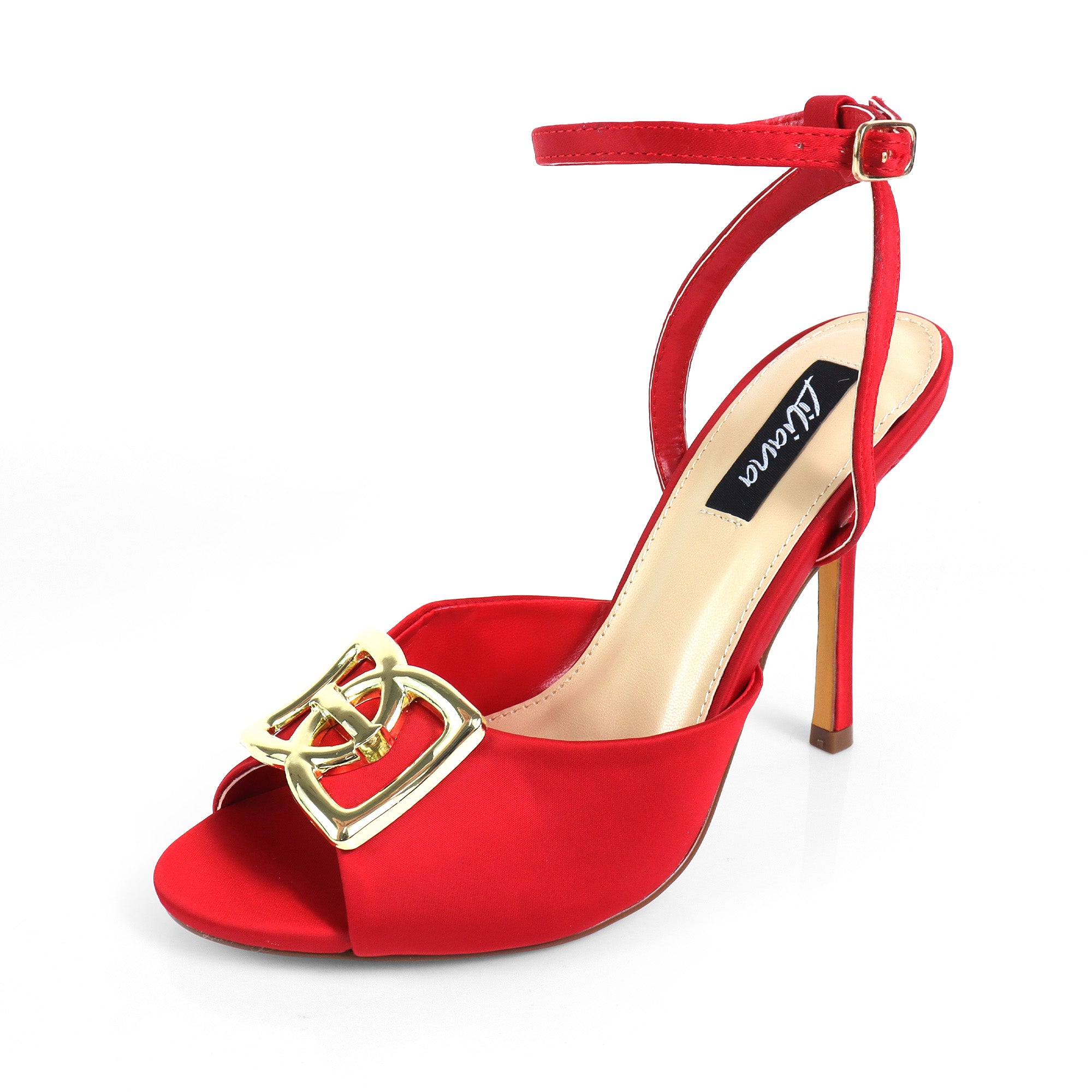 LAWRIE-1 PEEP TOE ANKLE STRAP HEEL RED