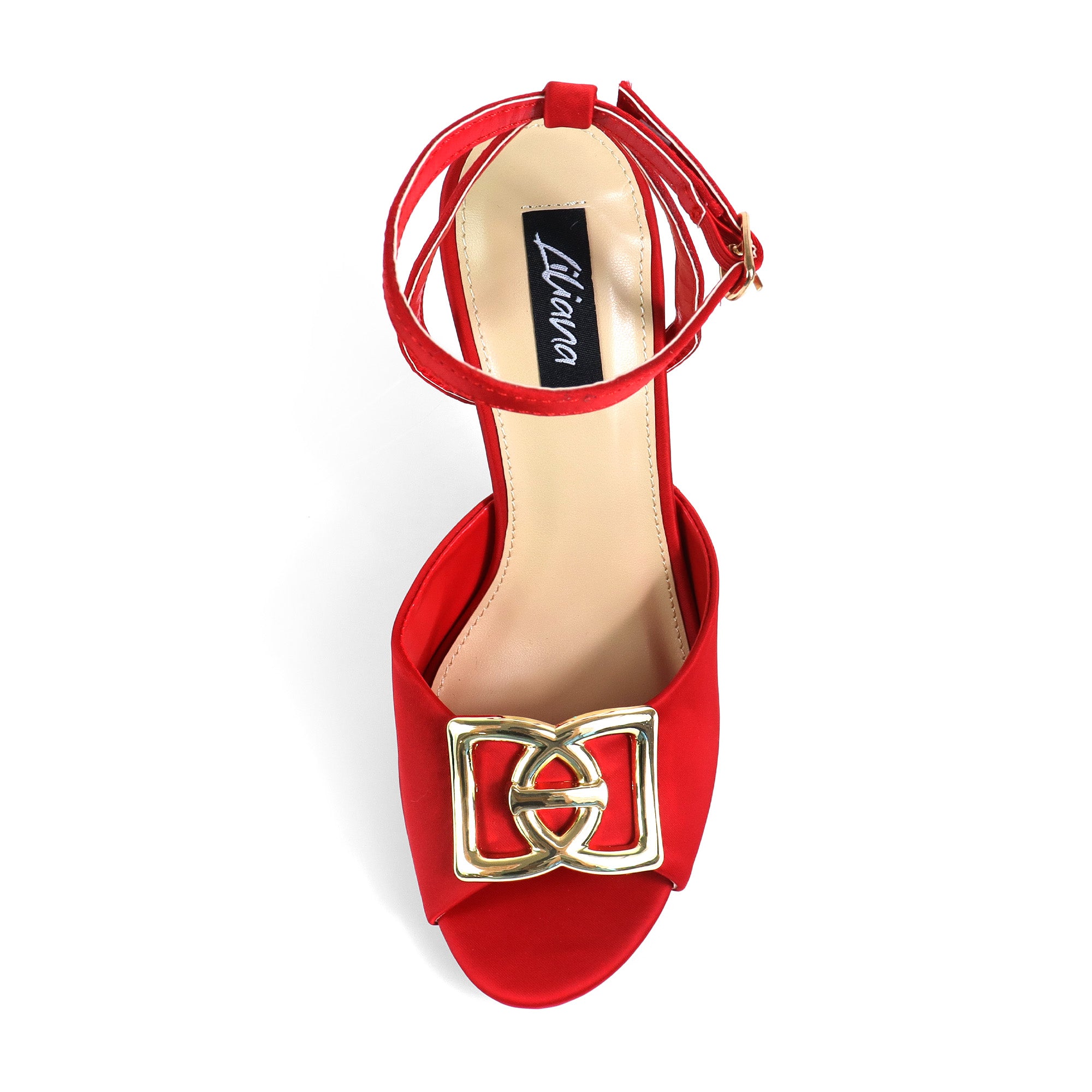 LAWRIE-1 PEEP TOE ANKLE STRAP HEEL RED