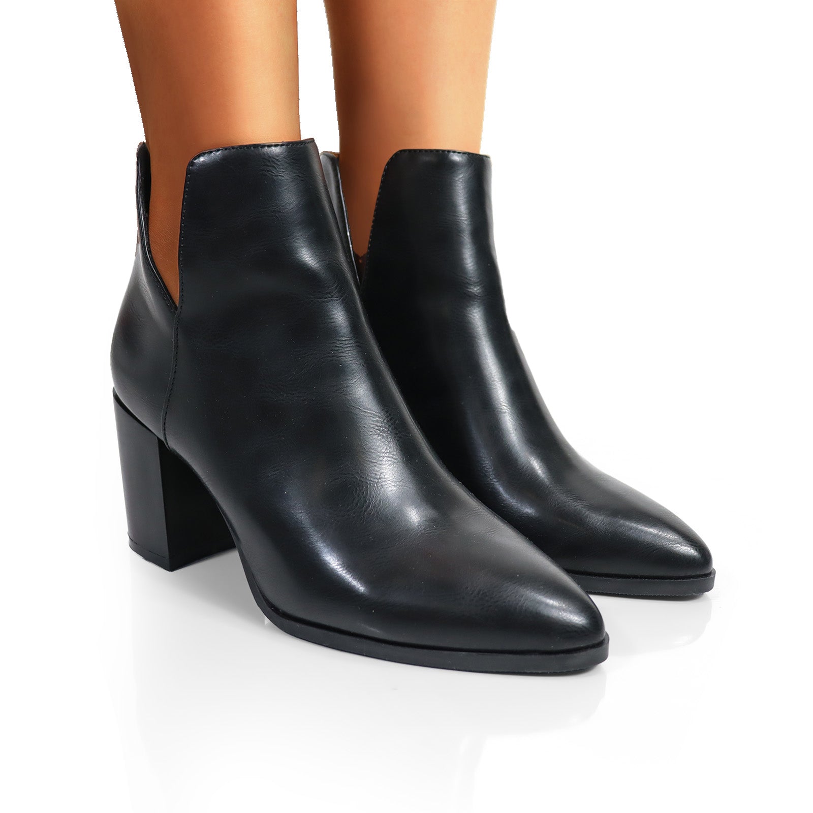 LAWSON-2 ALMOND TOE V SHAPED ANKLE BOOT W/ STACKED HEEL BLACK