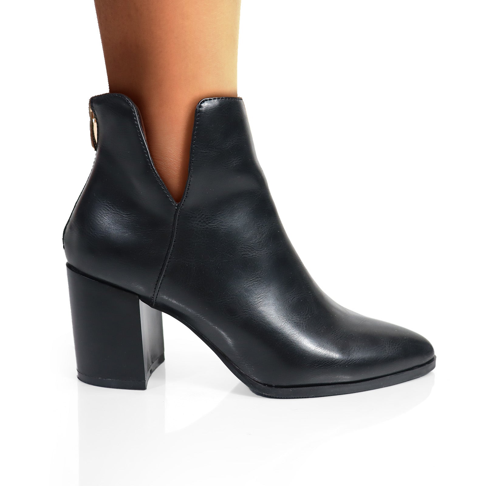 LAWSON-2 ALMOND TOE V SHAPED ANKLE BOOT W/ STACKED HEEL BLACK