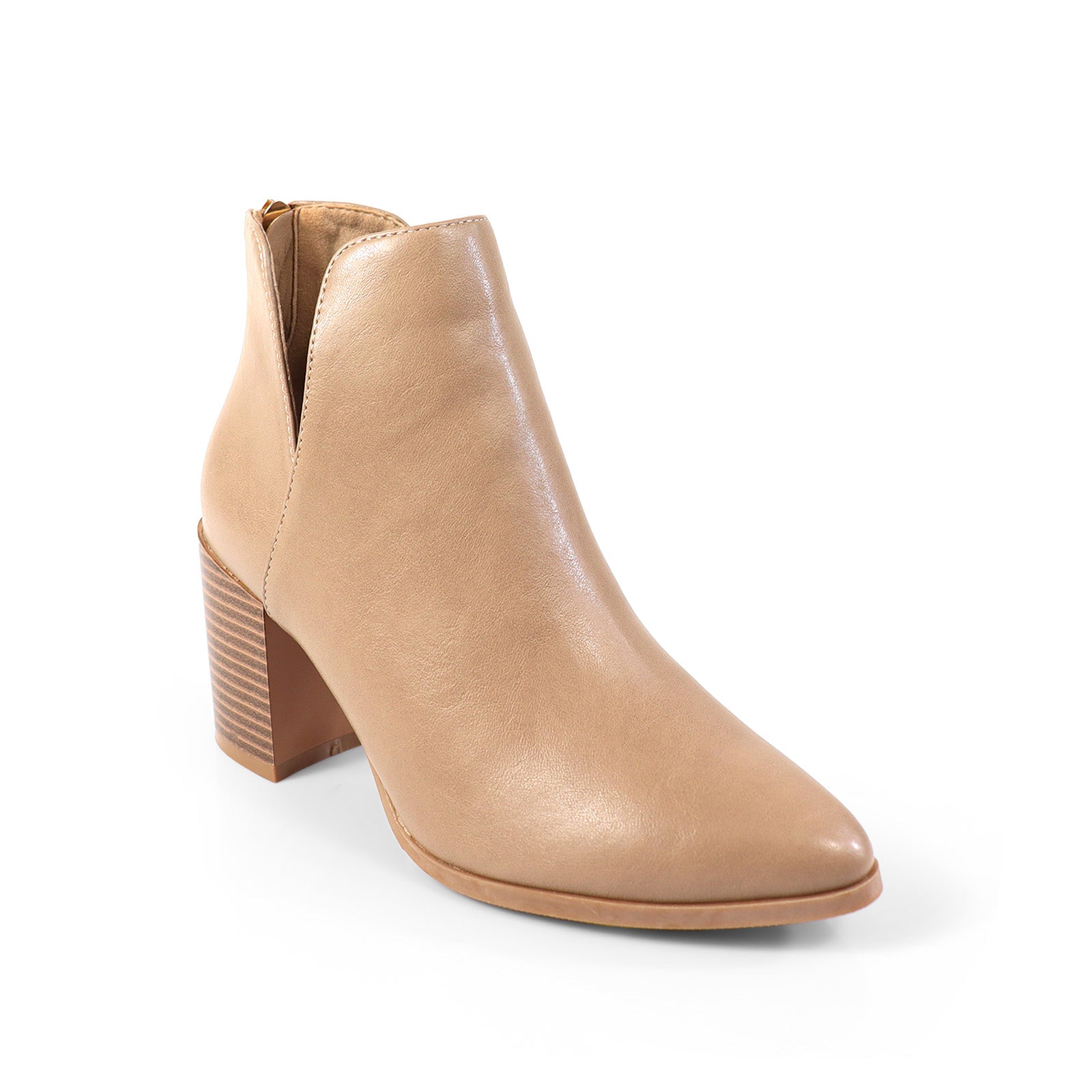 LAWSON-2 ALMOND TOE V SHAPED ANKLE BOOT W/ STACKED HEEL LIGHT TAUPE