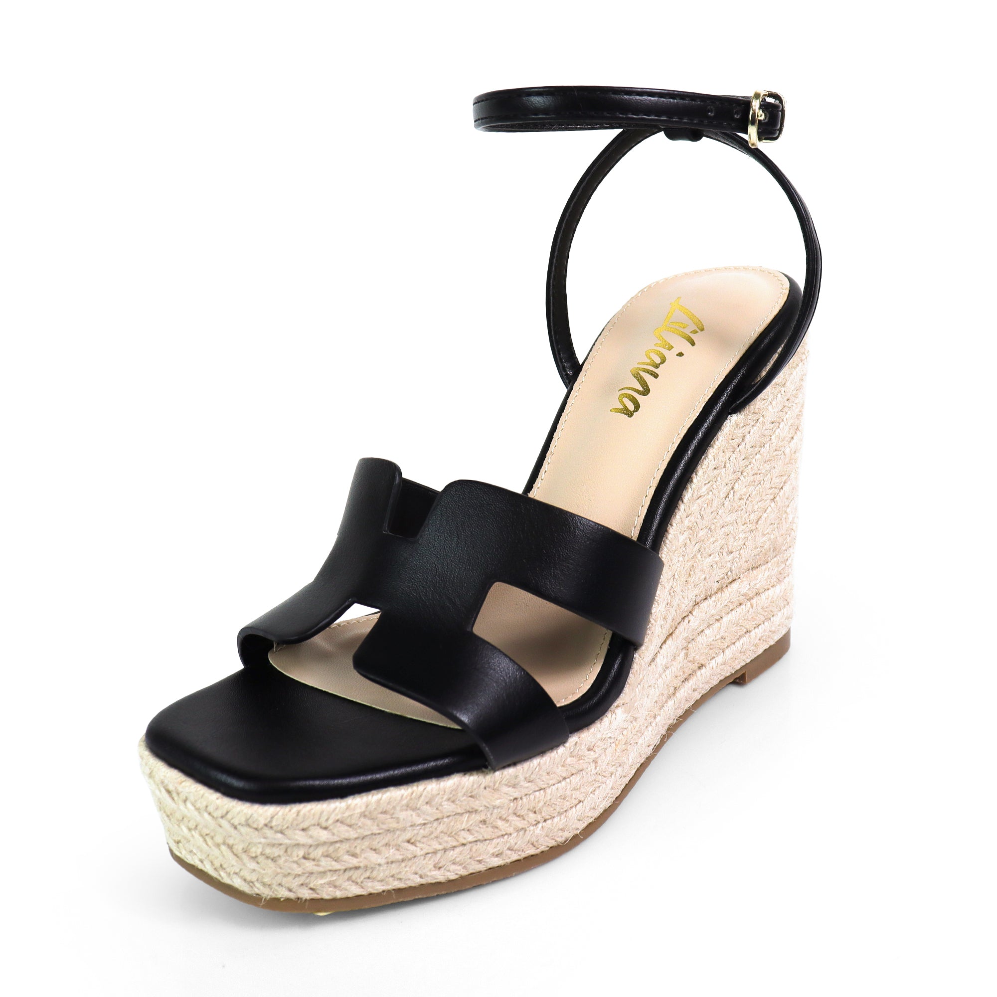 LEAH-2 OPEN TOE ANKLE STRAP W/ WEDGE SANDAL BLACK