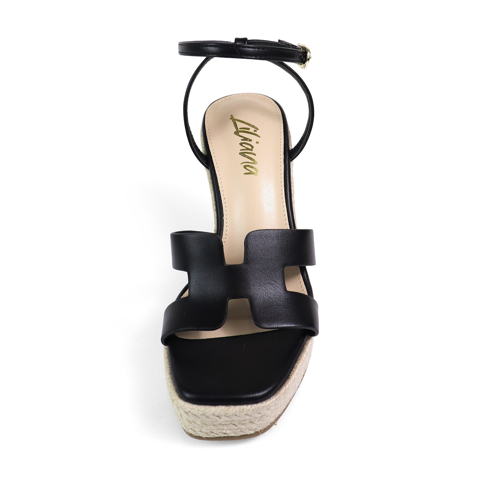 LEAH-2 OPEN TOE ANKLE STRAP W/ WEDGE SANDAL BLACK