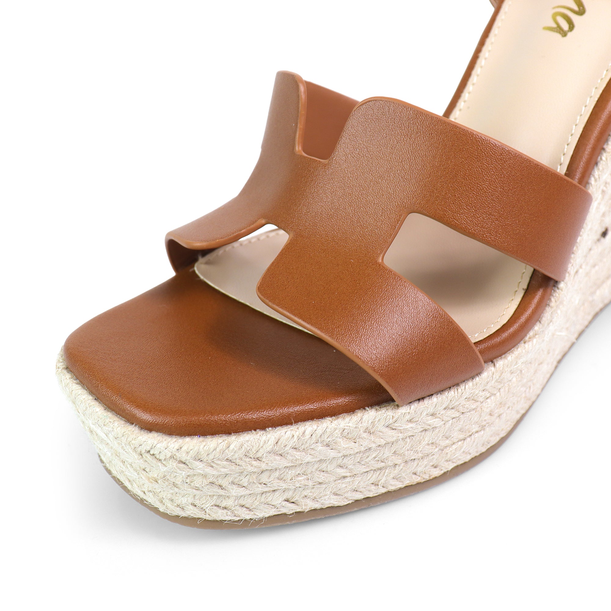 LEAH-2 OPEN TOE ANKLE STRAP W/ WEDGE SANDAL TAN