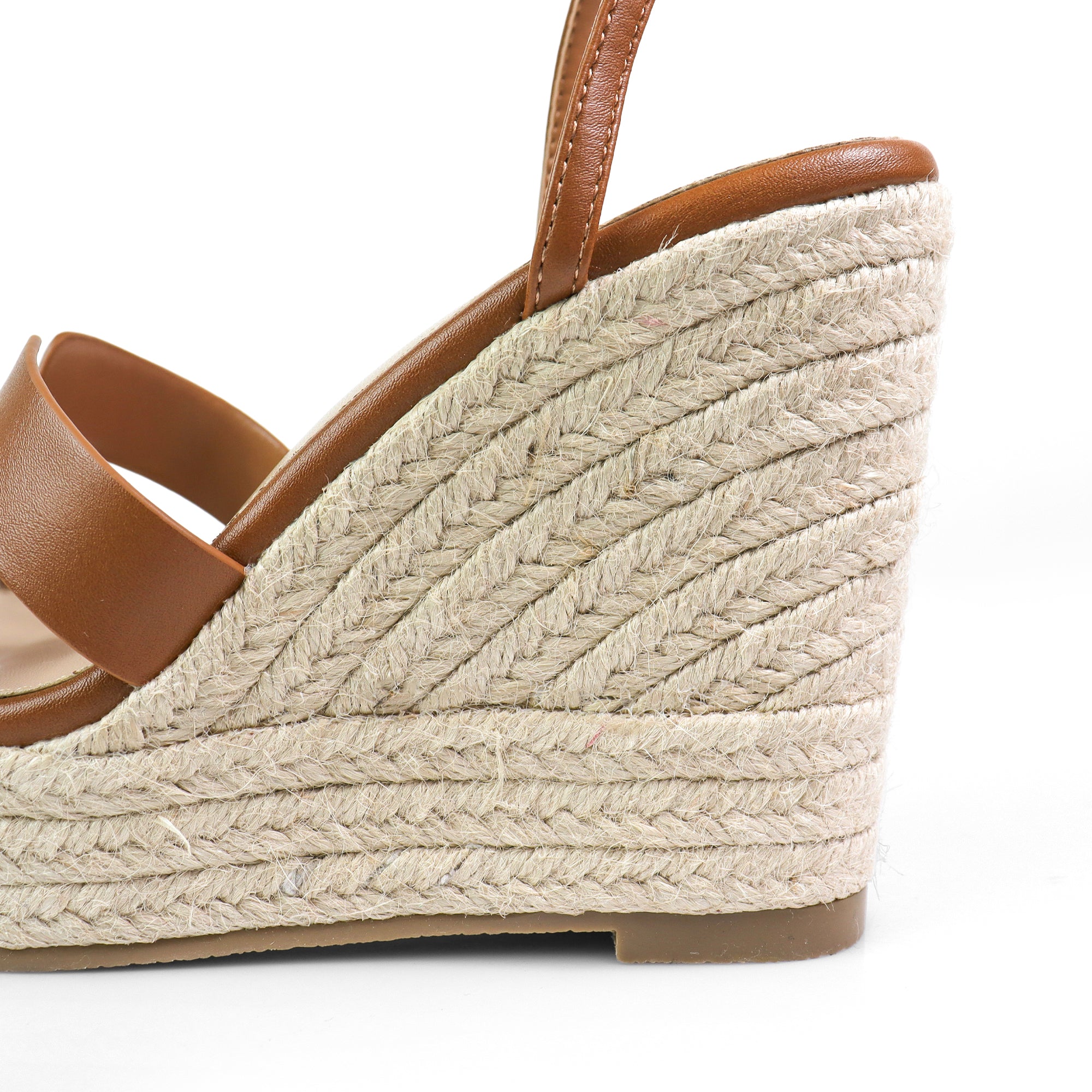 LEAH-2 OPEN TOE ANKLE STRAP W/ WEDGE SANDAL TAN