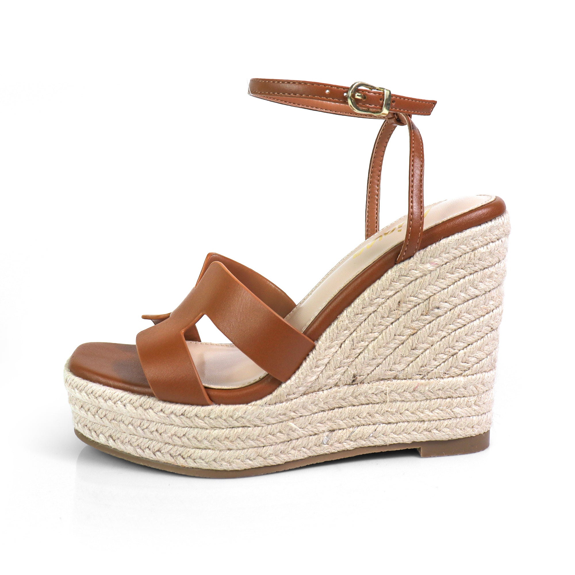LEAH-2 OPEN TOE ANKLE STRAP W/ WEDGE SANDAL TAN