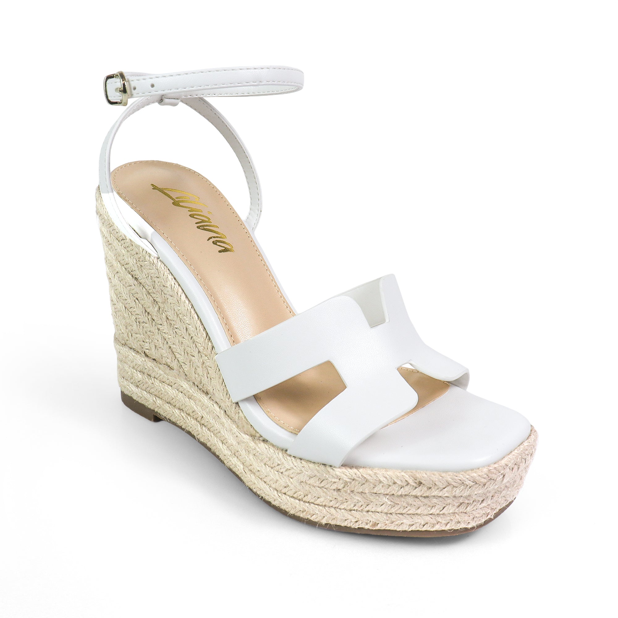 LEAH-2 OPEN TOE ANKLE STRAP W/ WEDGE SANDAL WHITE