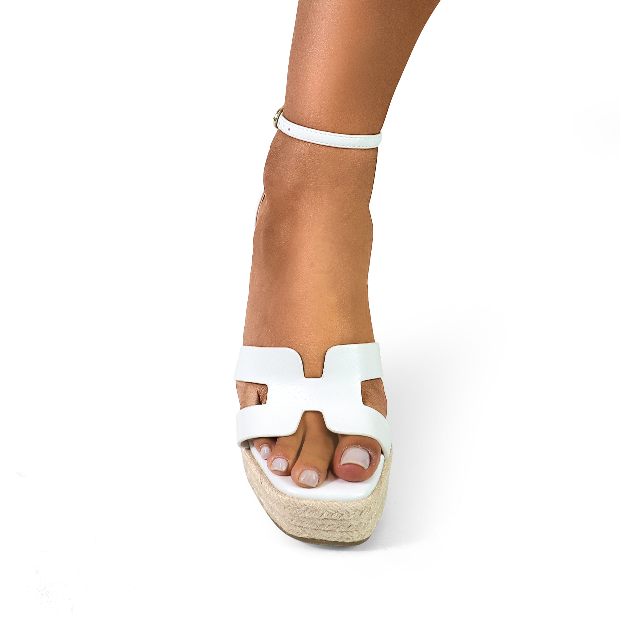 LEAH-2 OPEN TOE ANKLE STRAP W/ WEDGE SANDAL WHITE