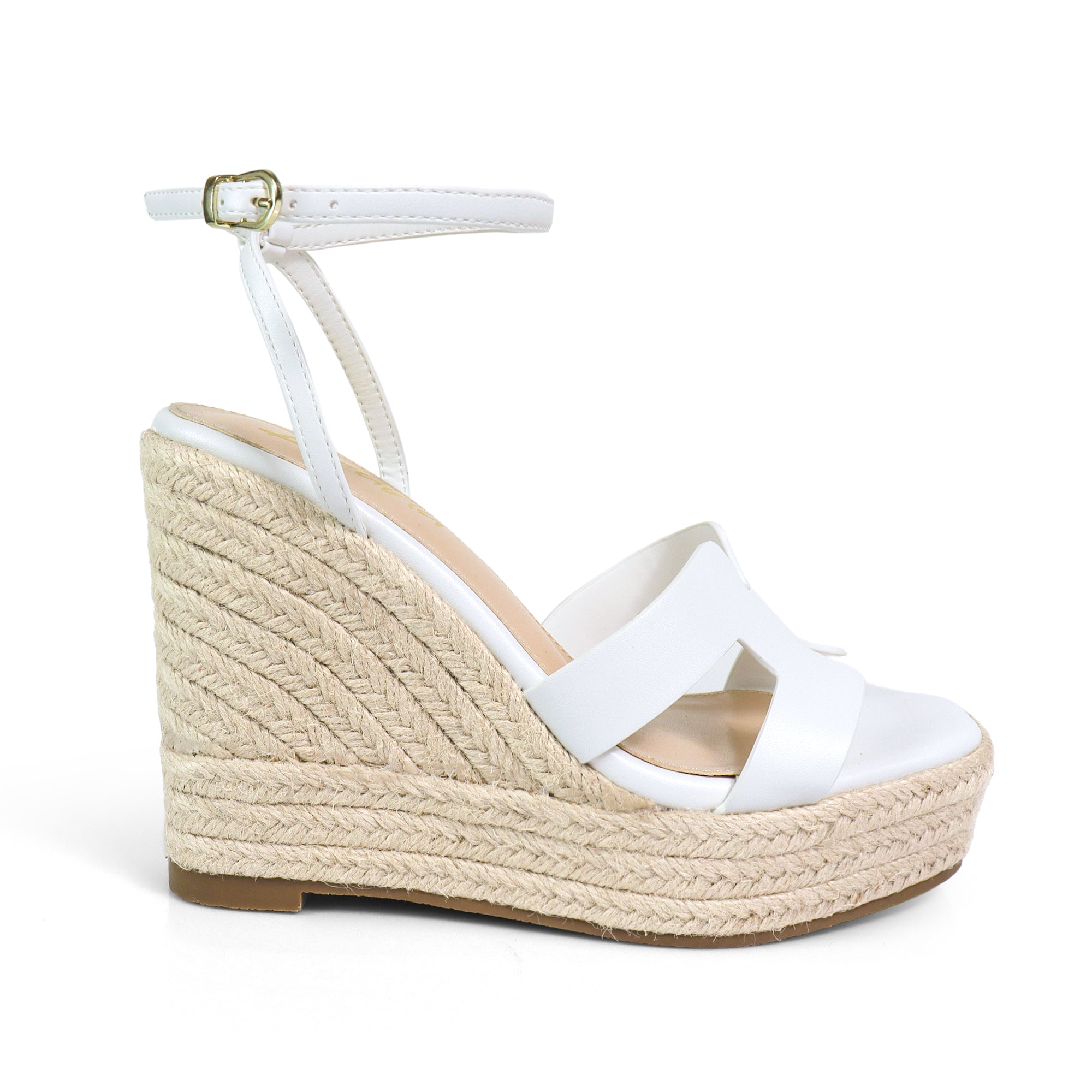 LEAH-2 OPEN TOE ANKLE STRAP W/ WEDGE SANDAL WHITE