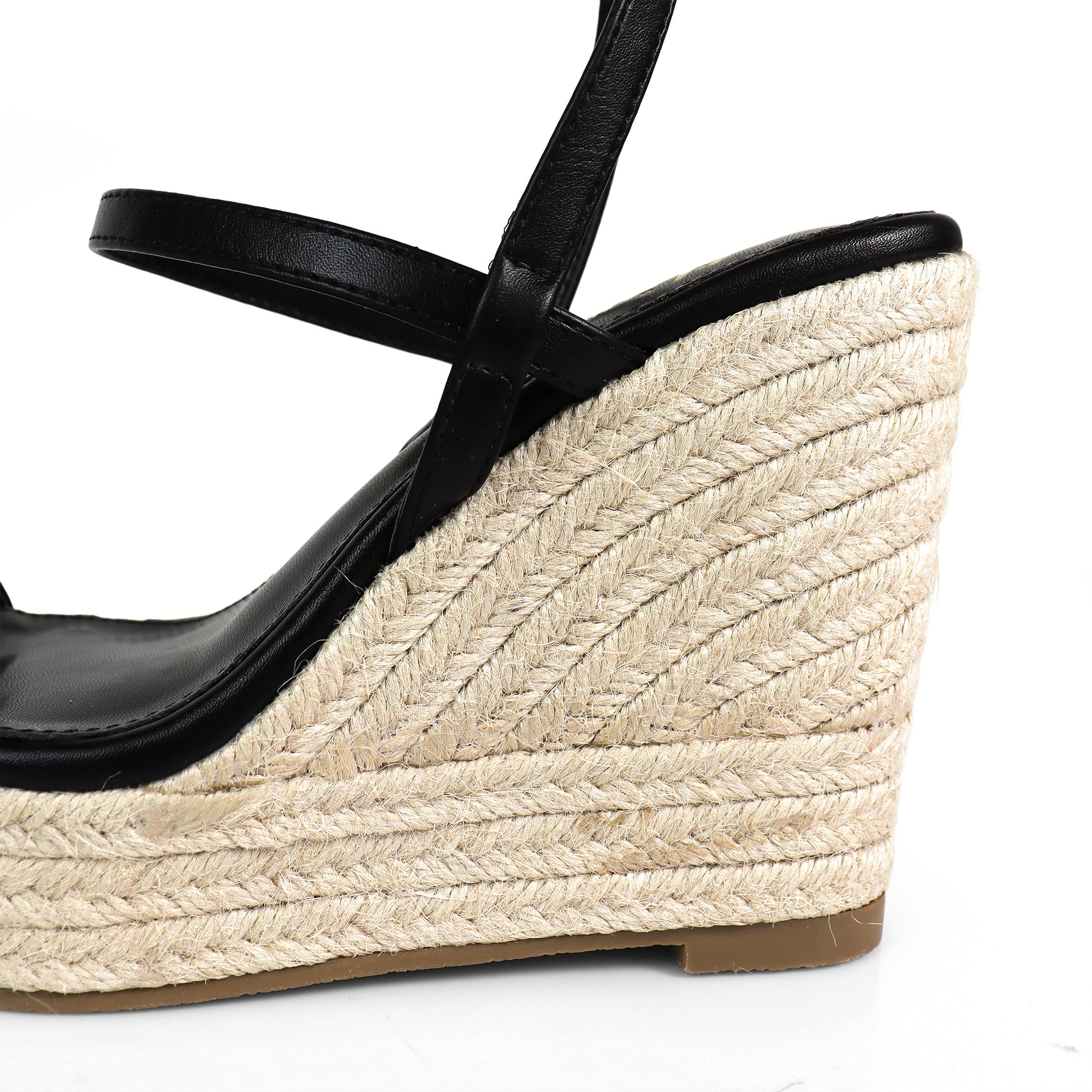 LEAH-3 OPEN TOE STRAPPY ANKLE STRAP W/ WEDGE SANDAL BLACK
