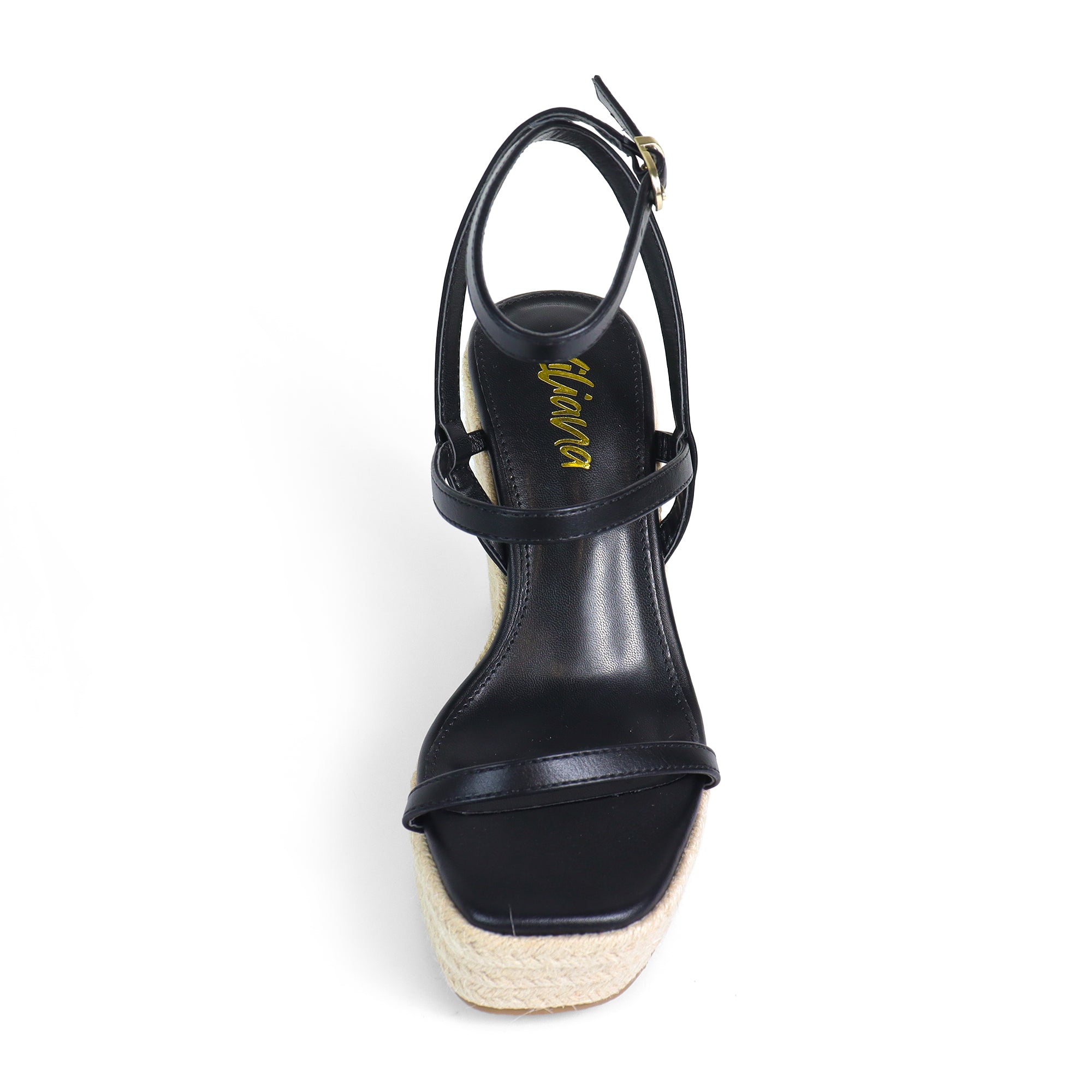 LEAH-3 OPEN TOE STRAPPY ANKLE STRAP W/ WEDGE SANDAL BLACK