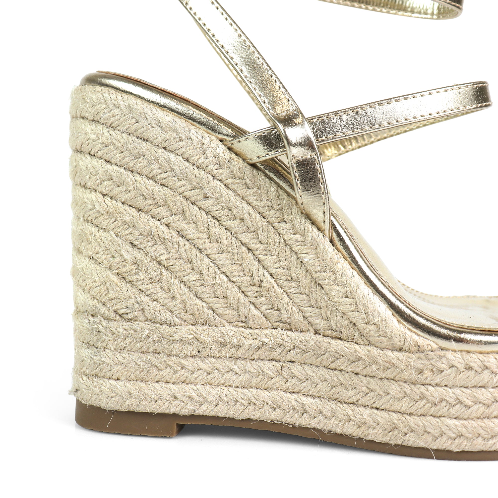 LEAH-3 OPEN TOE STRAPPY ANKLE STRAP W/ WEDGE SANDAL GOLD