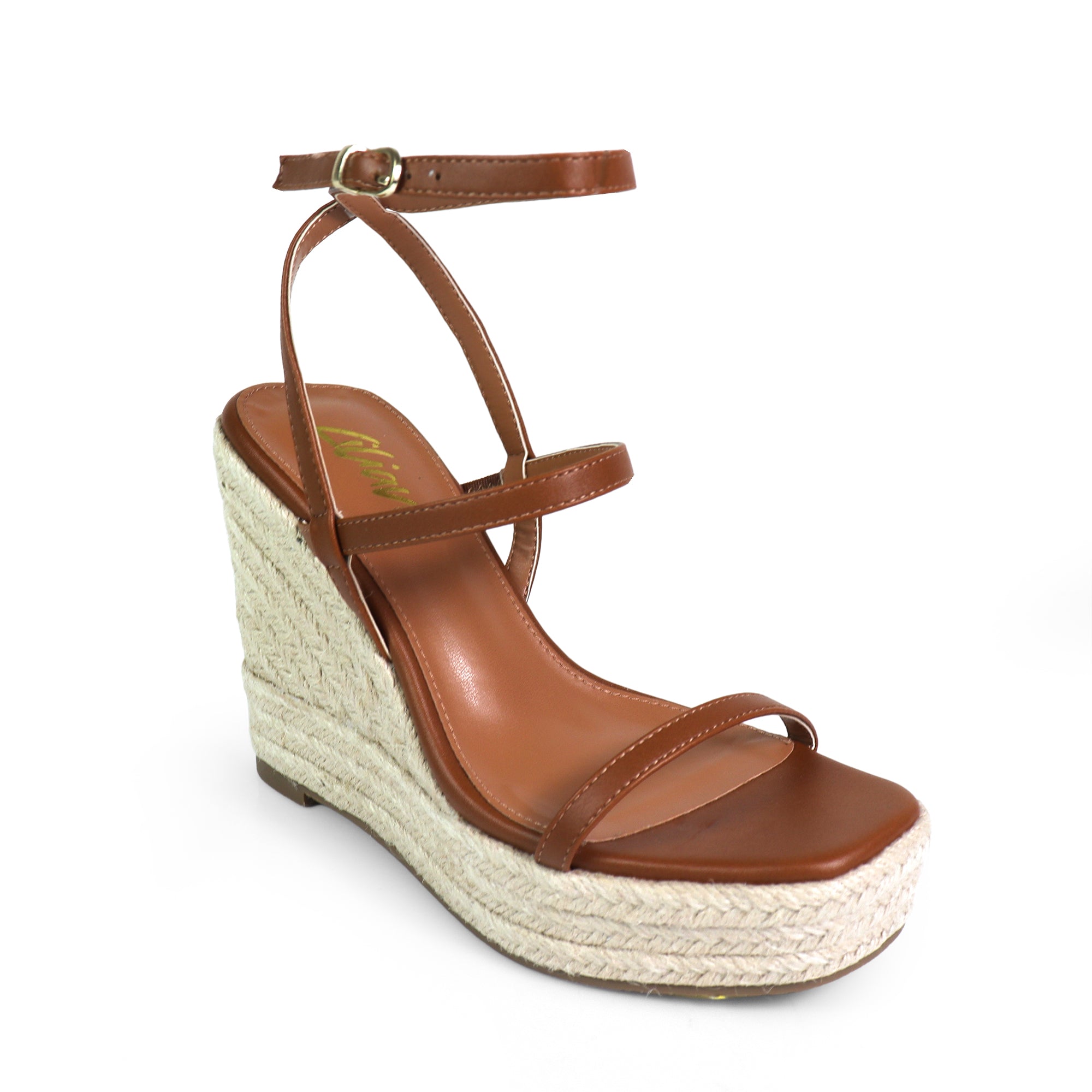 LEAH-3 OPEN TOE STRAPPY ANKLE STRAP W/ WEDGE SANDAL TAN
