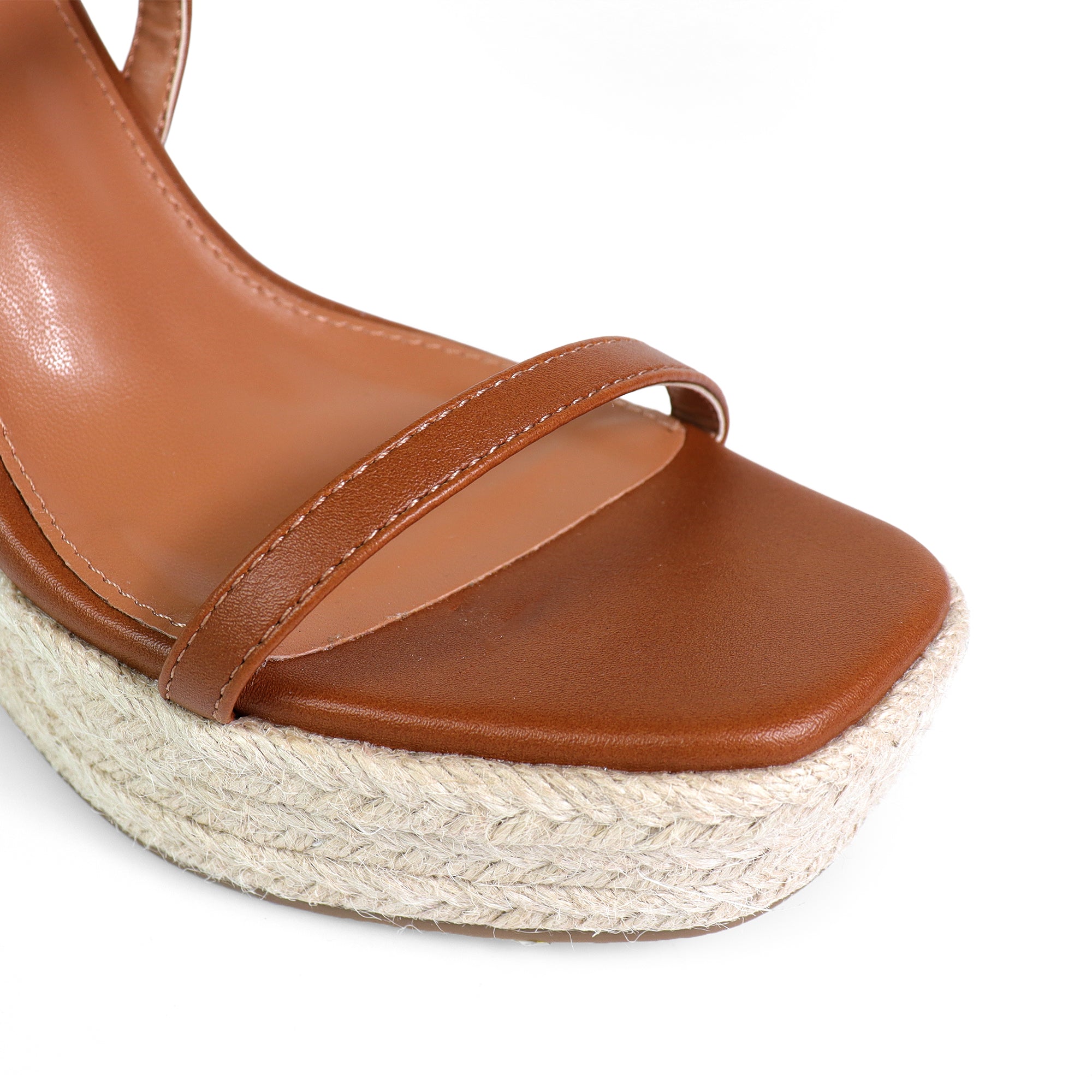 LEAH-3 OPEN TOE STRAPPY ANKLE STRAP W/ WEDGE SANDAL TAN