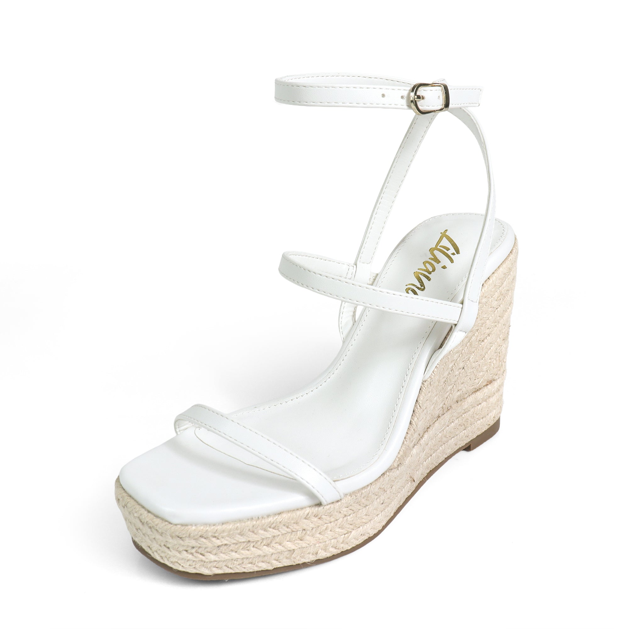 LEAH-3 OPEN TOE STRAPPY ANKLE STRAP W/ WEDGE SANDAL WHITE