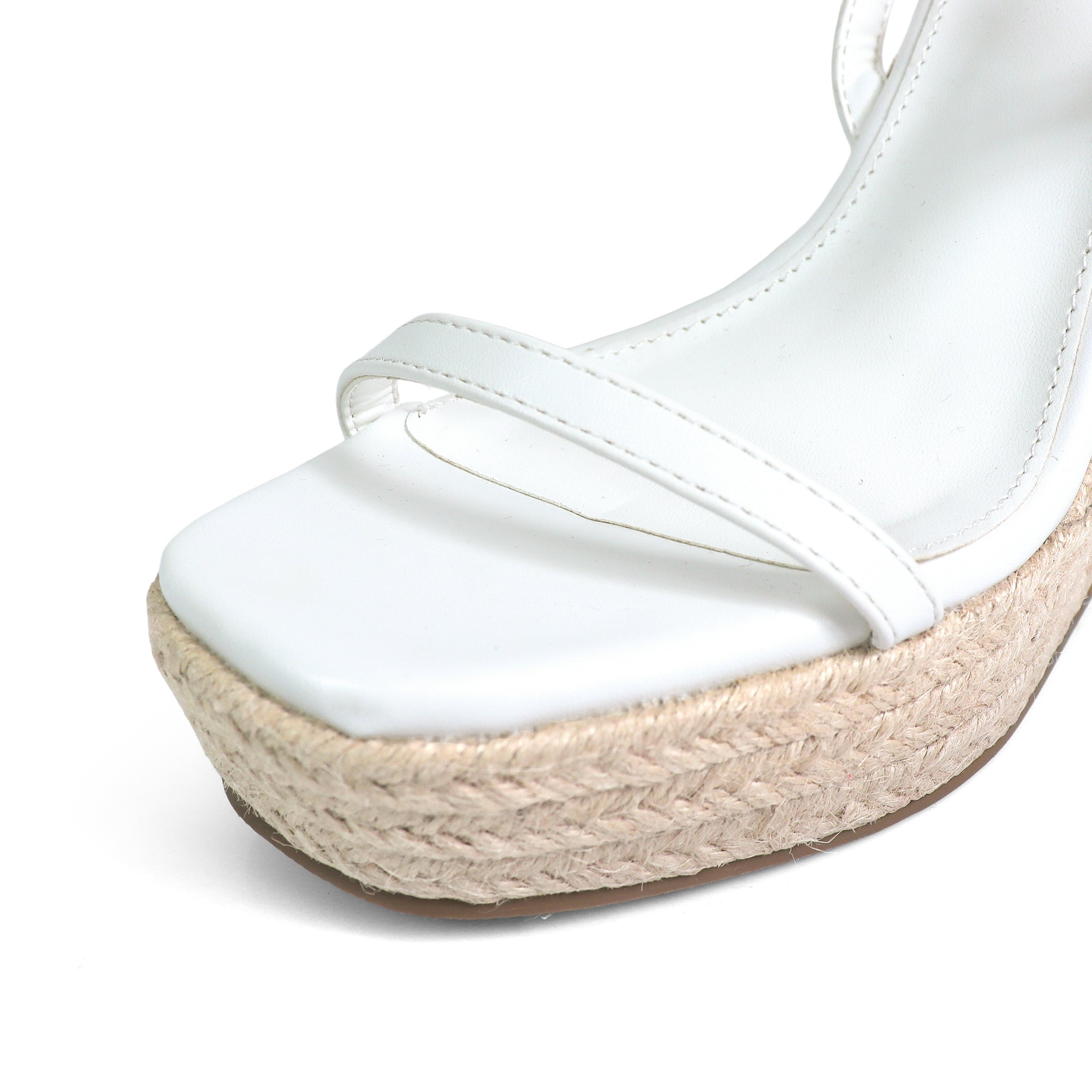 LEAH-3 OPEN TOE STRAPPY ANKLE STRAP W/ WEDGE SANDAL WHITE