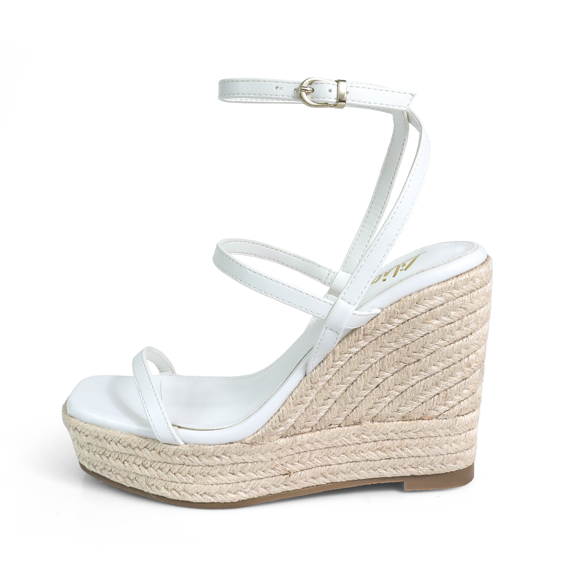 LEAH-3 OPEN TOE STRAPPY ANKLE STRAP W/ WEDGE SANDAL WHITE