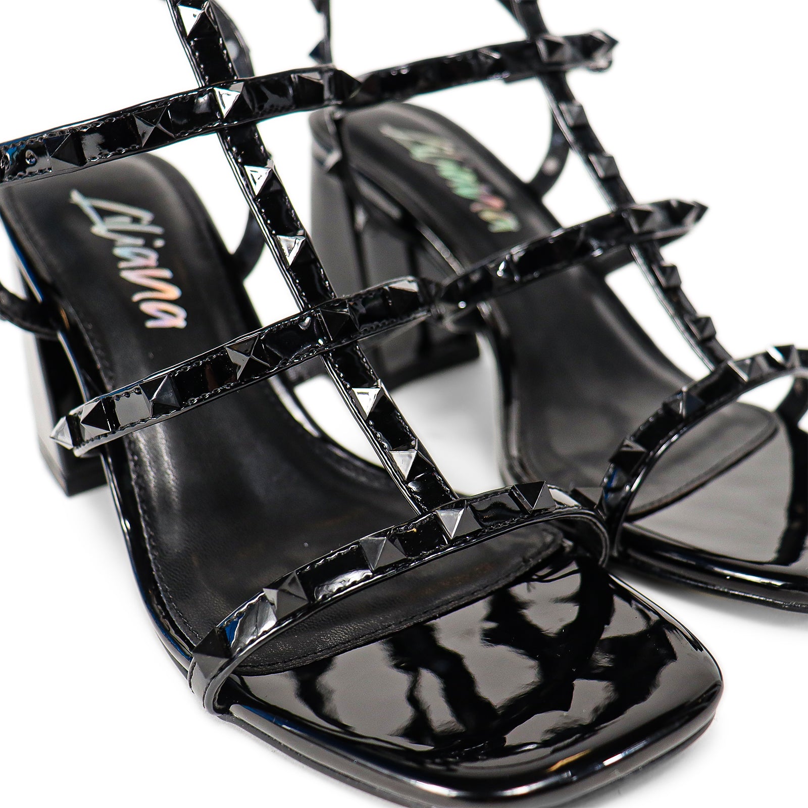 LEANA-21 OPEN TOE ROCKSTUD ANKLE STRAP WITH CHUNCKY HEEL-BLACK