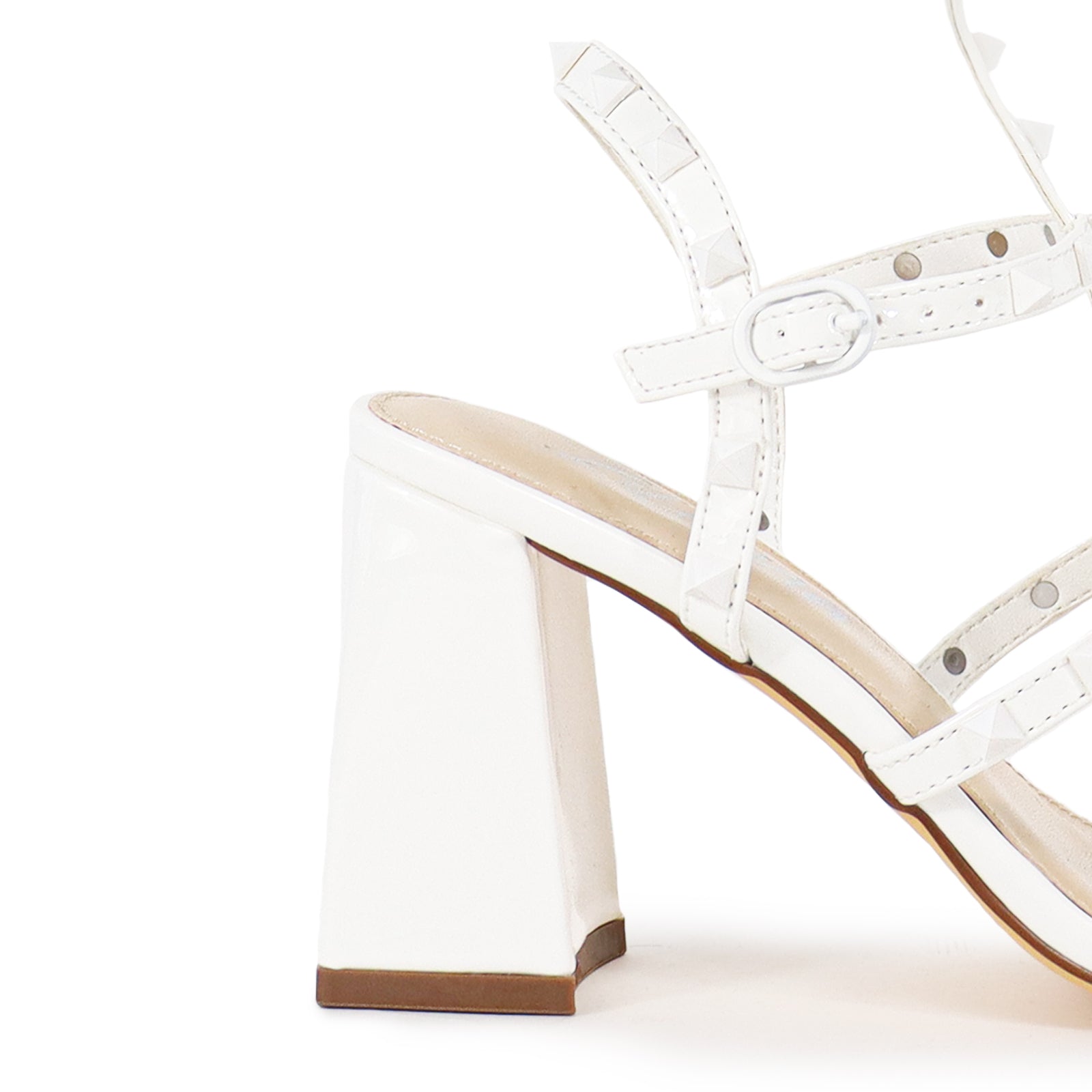 LEANA-21 OPEN TOE ROCKSTUD ANKLE STRAP WITH CHUNCKY HEEL-WHITE