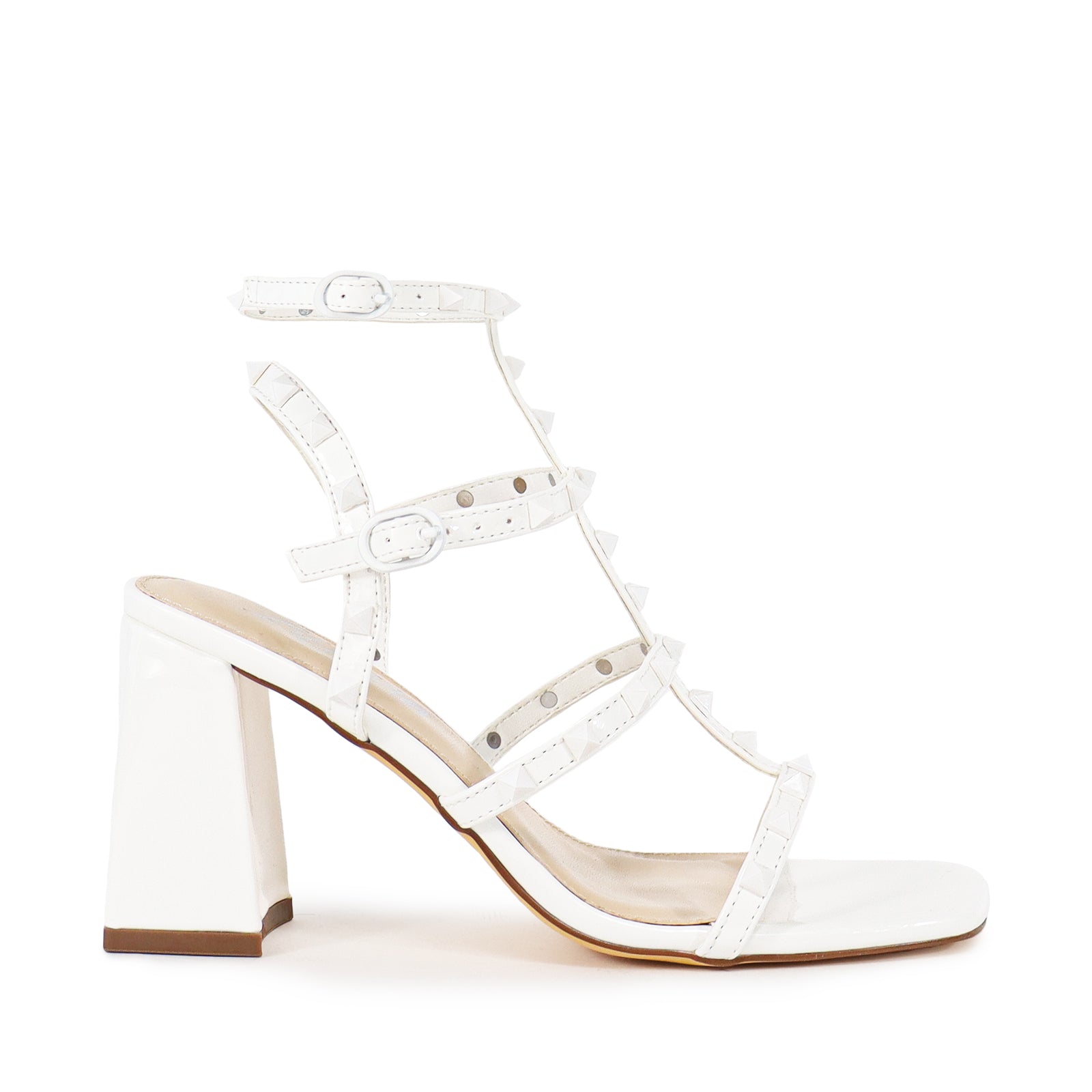 LEANA-21 OPEN TOE ROCKSTUD ANKLE STRAP WITH CHUNCKY HEEL-WHITE