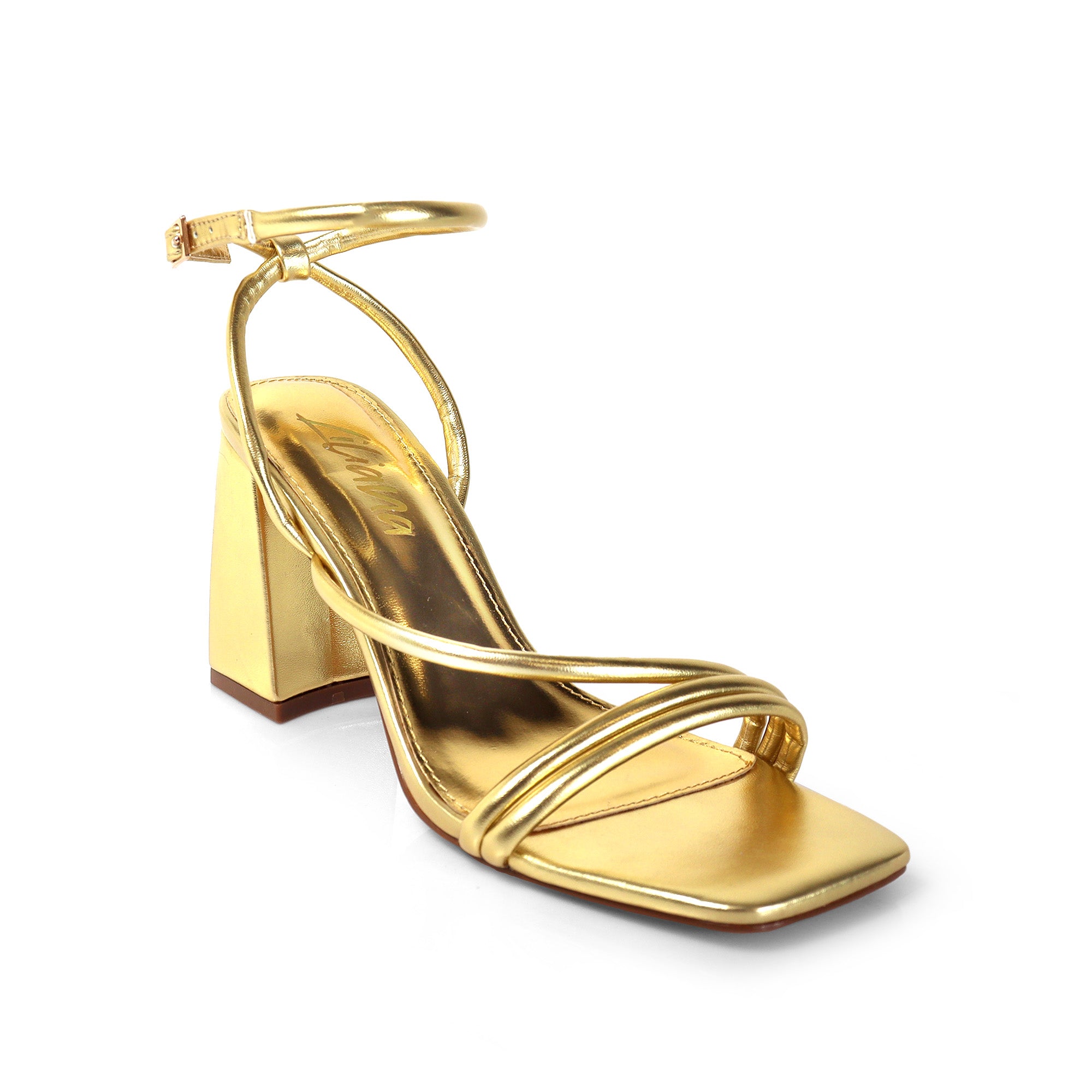 LEANA-37 OPEN TOE ANKLE STRAP W/ BLOCK HEEL GOLD