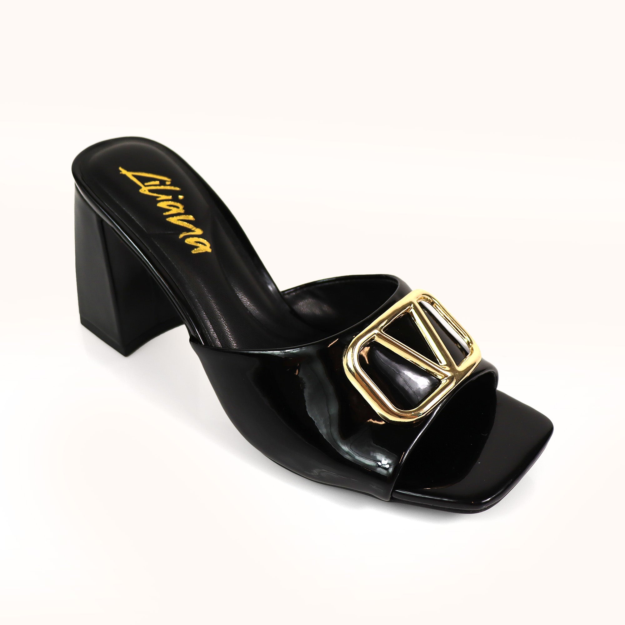 LEANA-56 CONFORT INSOLE BUCKLE MULE W/ CHUNKY HEEL BLACK
