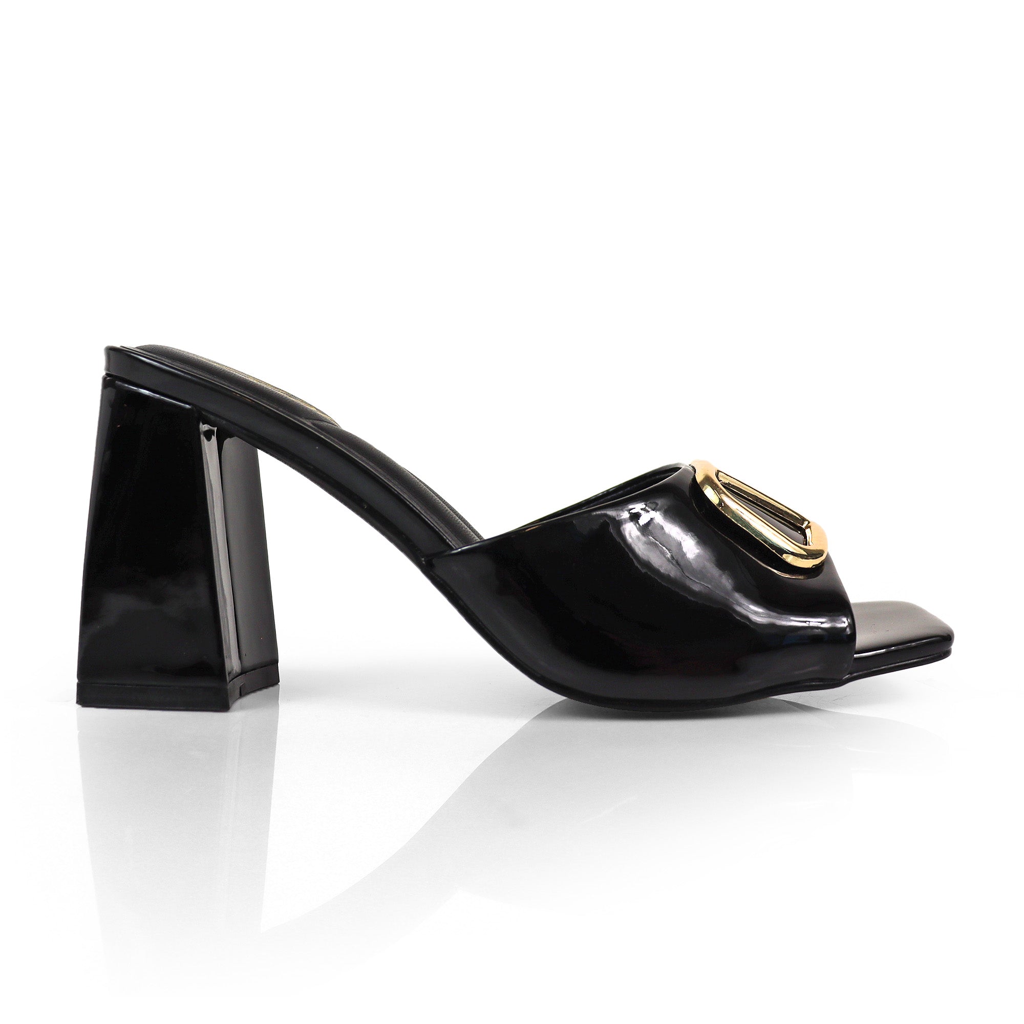 LEANA-56 CONFORT INSOLE BUCKLE MULE W/ CHUNKY HEEL BLACK