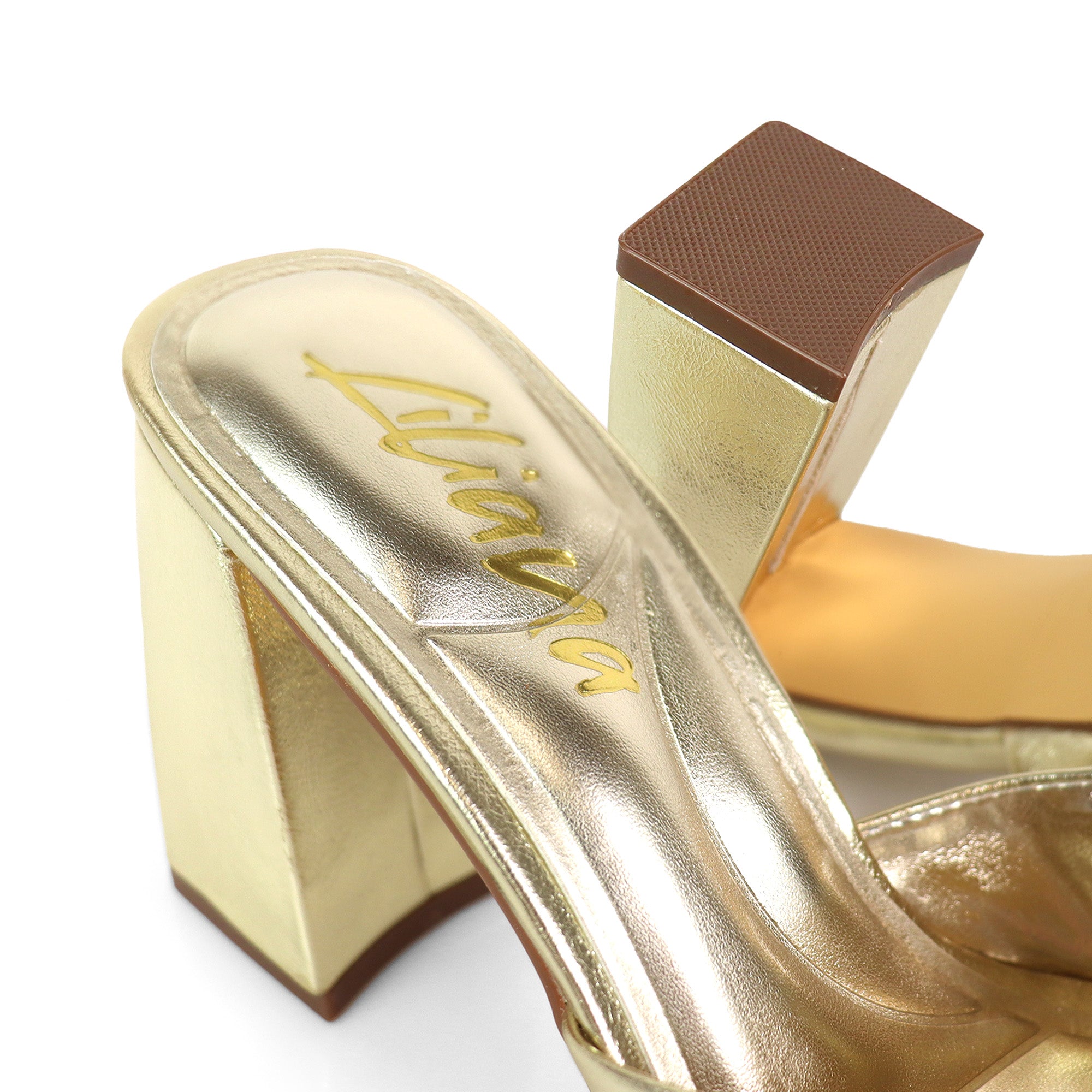 LEANA-56 CONFORT INSOLE BUCKLE MULE W/ CHUNKY HEEL GOLD