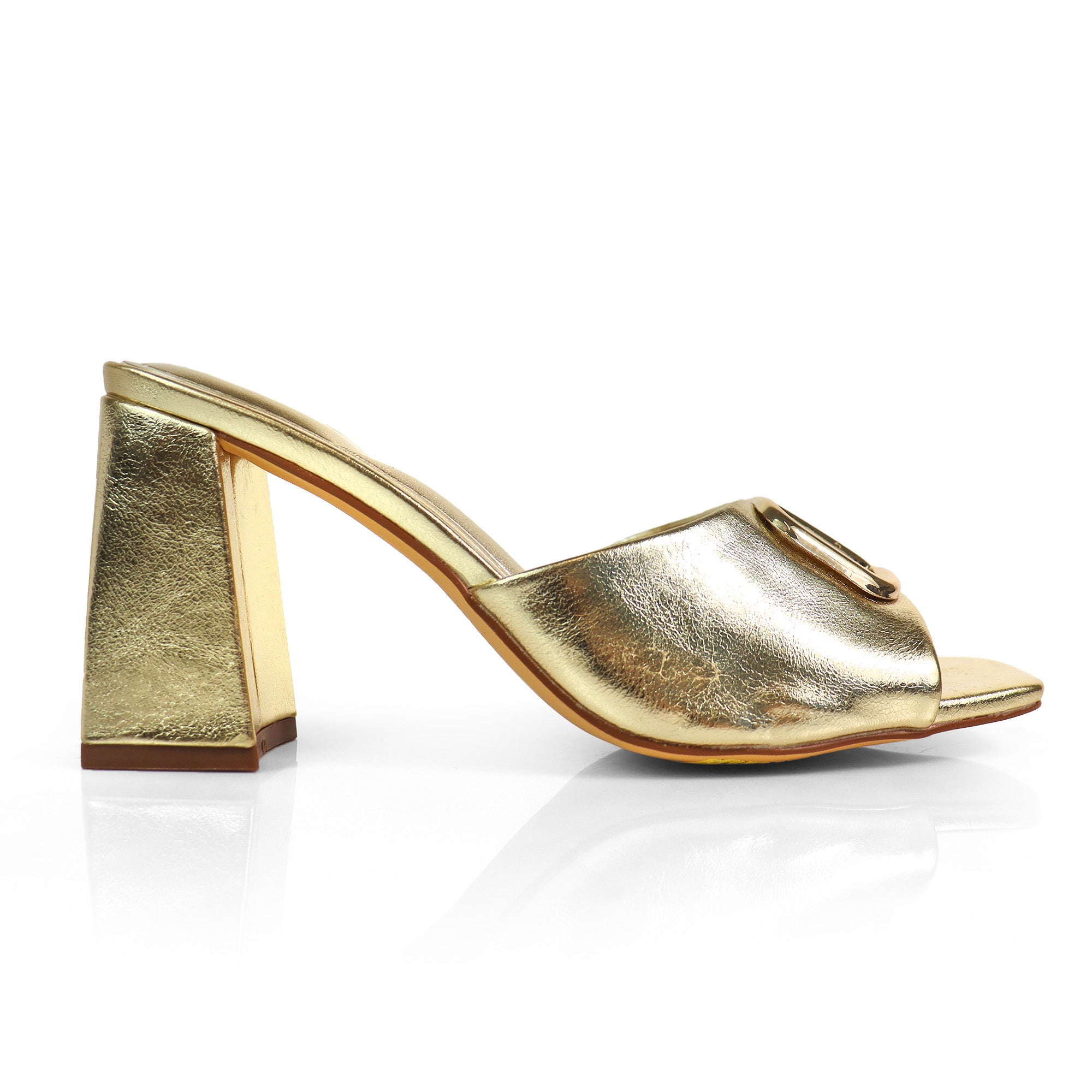 LEANA-56 CONFORT INSOLE BUCKLE MULE W/ CHUNKY HEEL GOLD