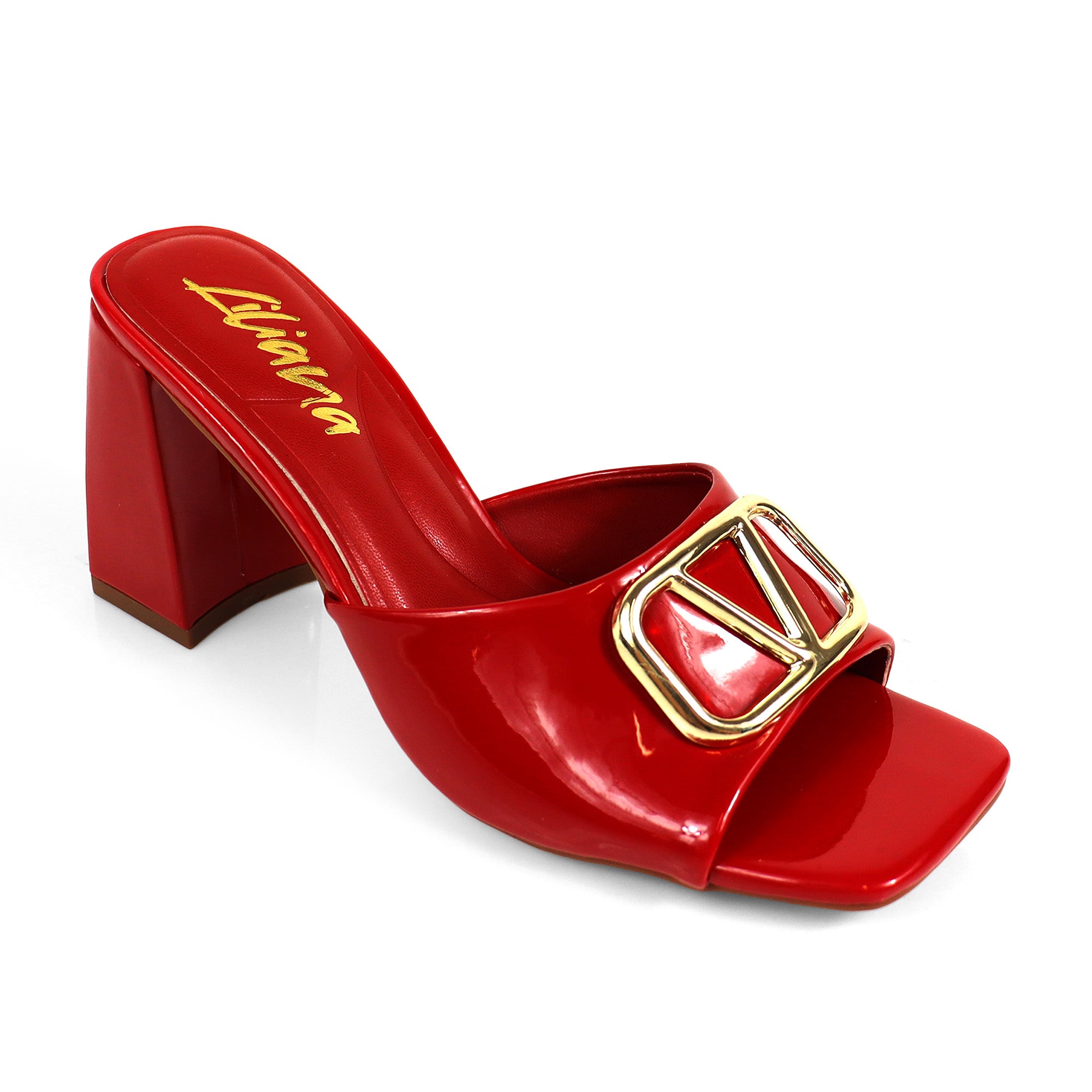 LEANA-56 CONFORT INSOLE BUCKLE MULE W/ CHUNKY HEEL RED