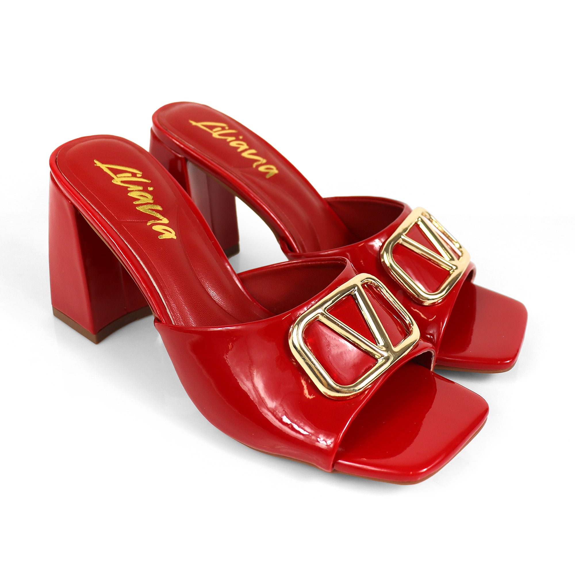 LEANA-56 CONFORT INSOLE BUCKLE MULE W/ CHUNKY HEEL RED