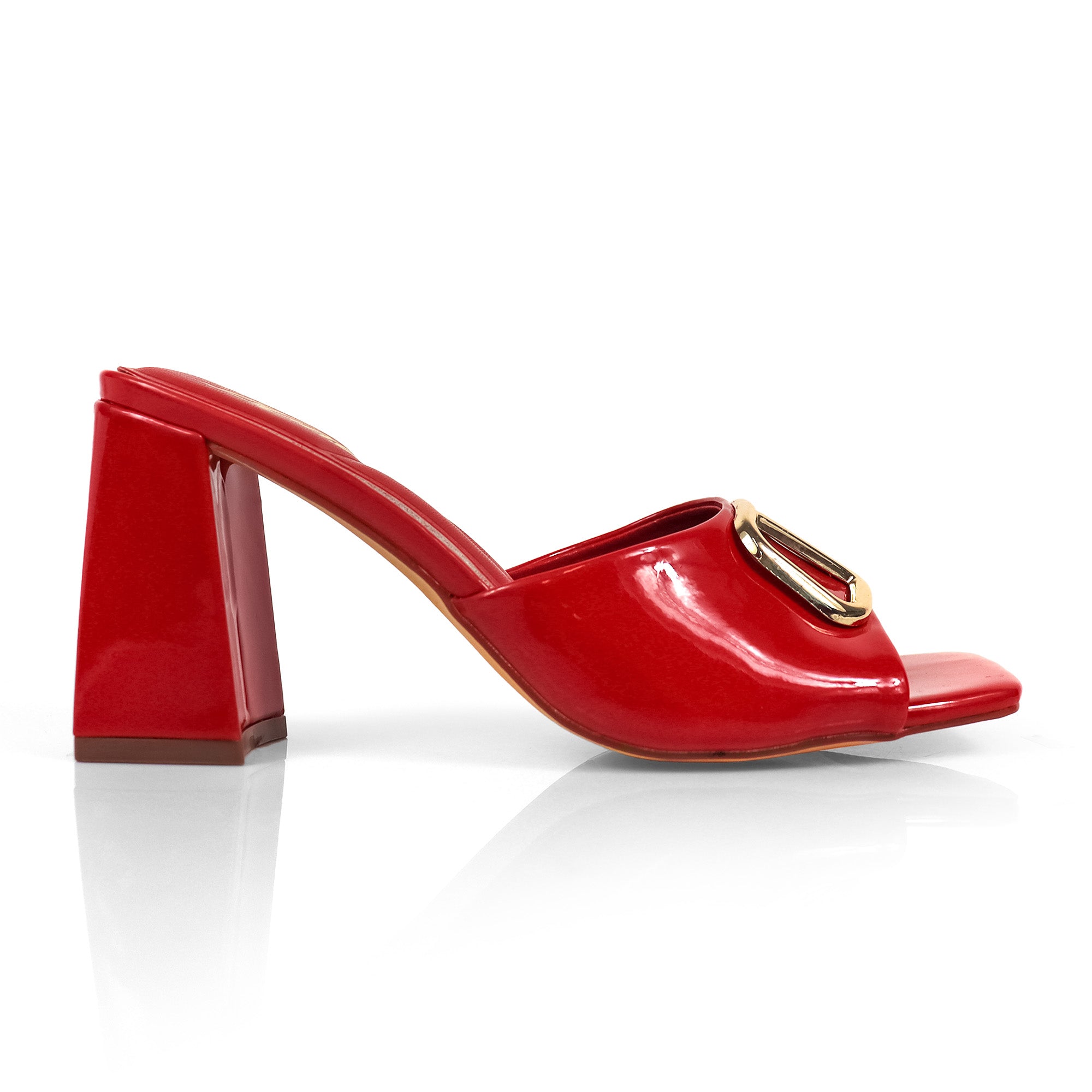 LEANA-56 CONFORT INSOLE BUCKLE MULE W/ CHUNKY HEEL RED