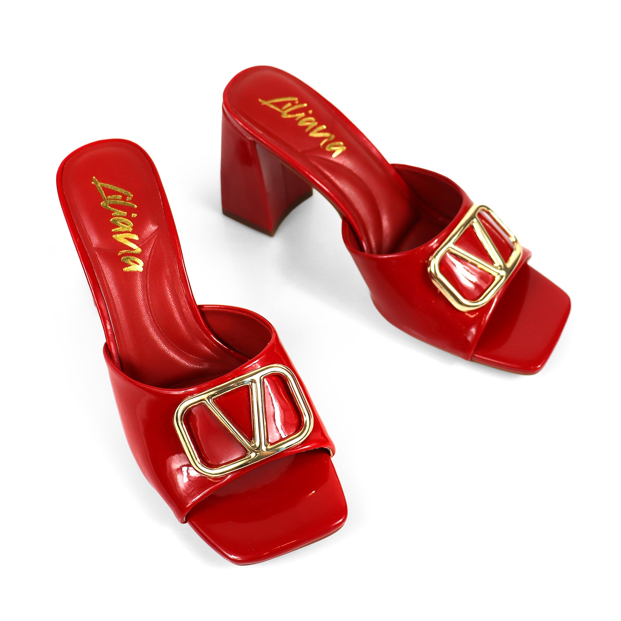 LEANA-56 CONFORT INSOLE BUCKLE MULE W/ CHUNKY HEEL RED
