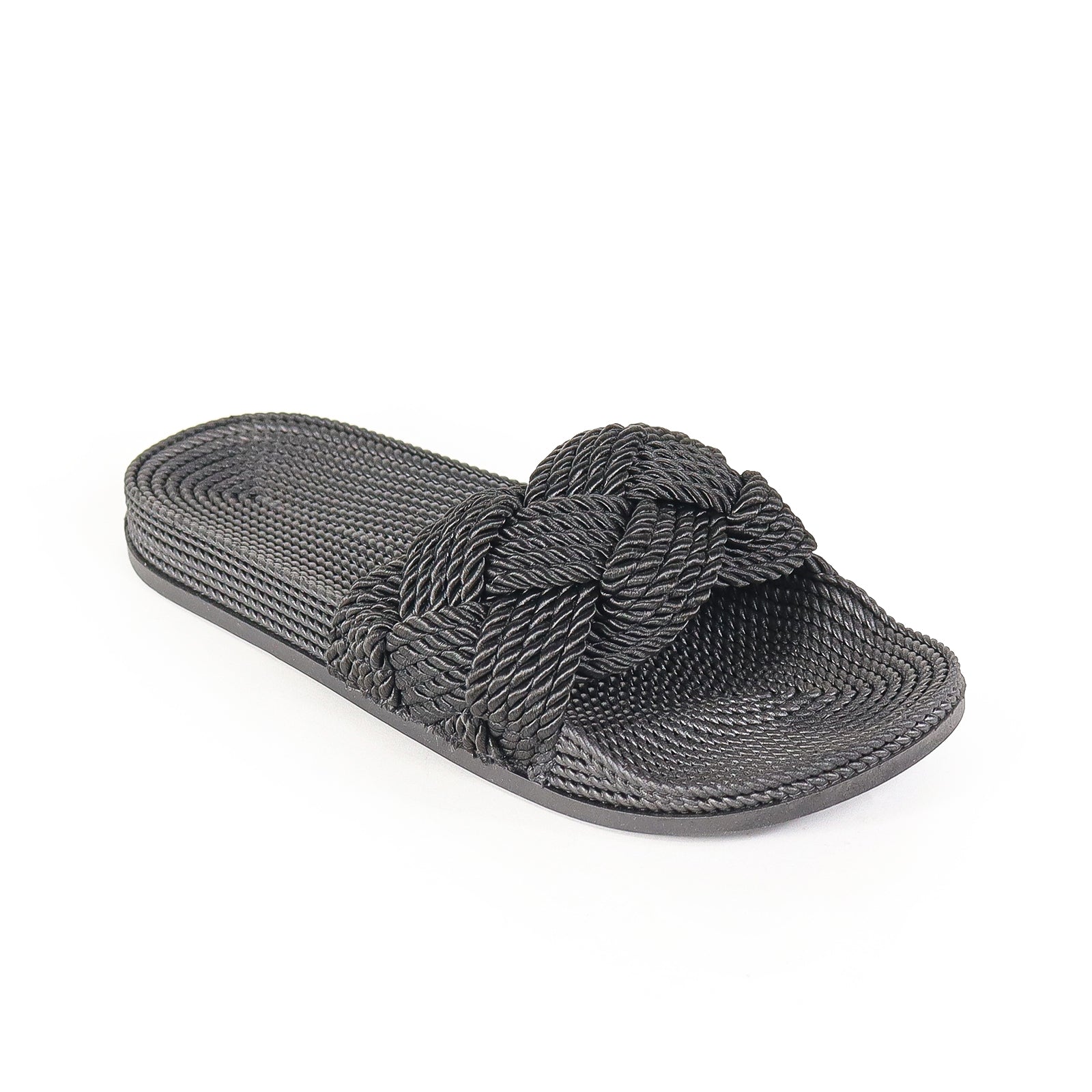 LEE-1 OPEN-TOE BRAIDED ESPADRILLE FLAT SLIDES-BLACK