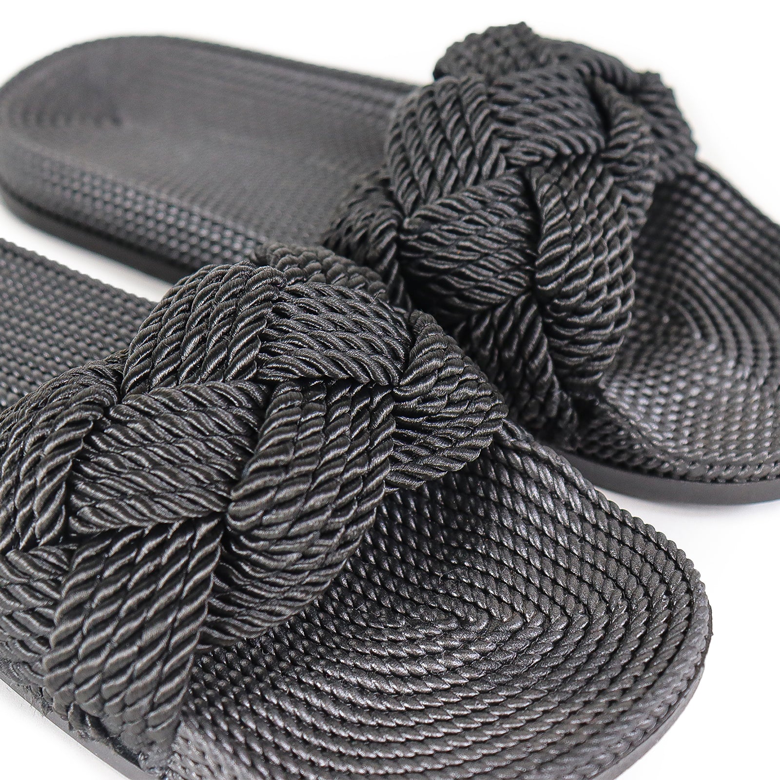 LEE-1 OPEN-TOE BRAIDED ESPADRILLE FLAT SLIDES-BLACK