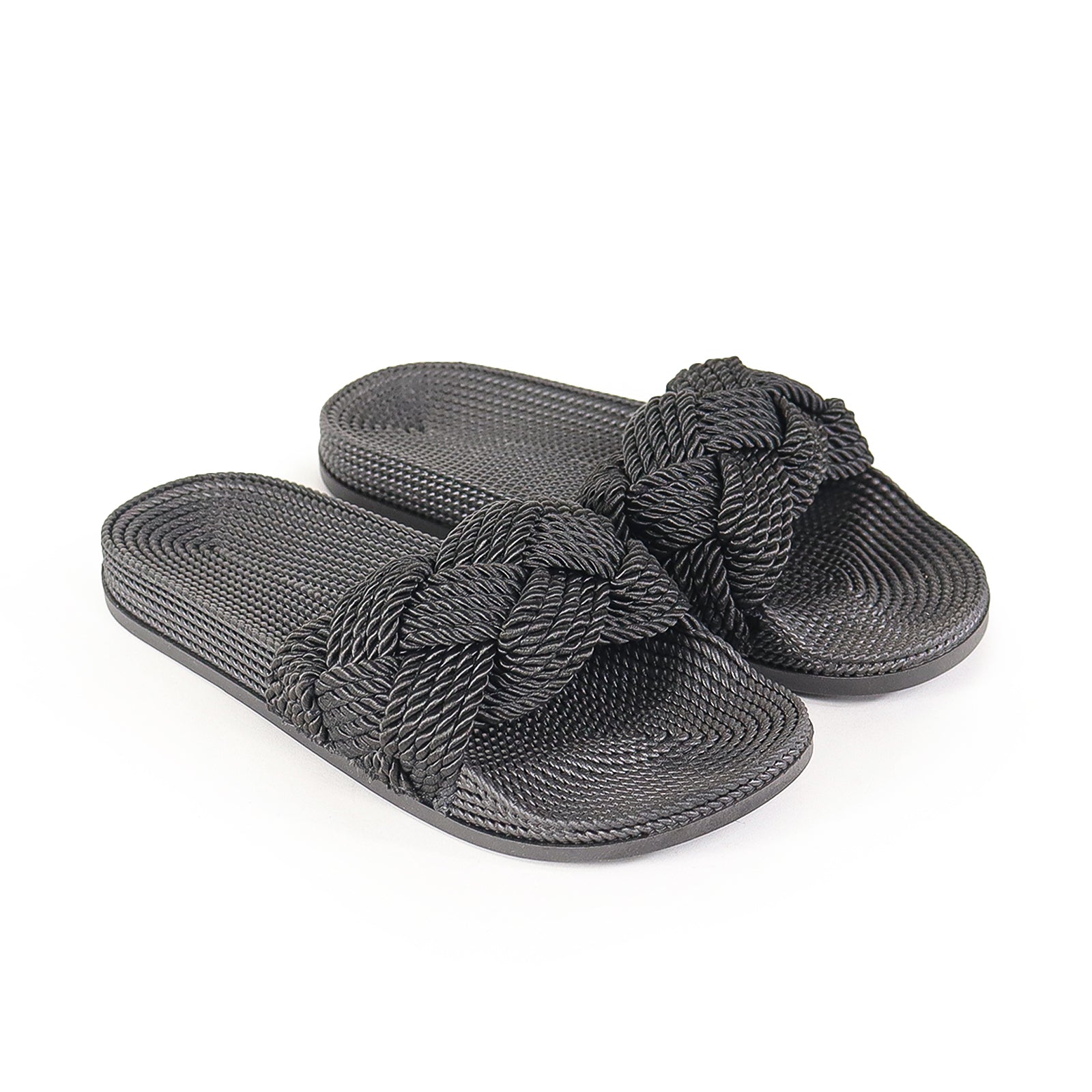 LEE-1 OPEN-TOE BRAIDED ESPADRILLE FLAT SLIDES-BLACK