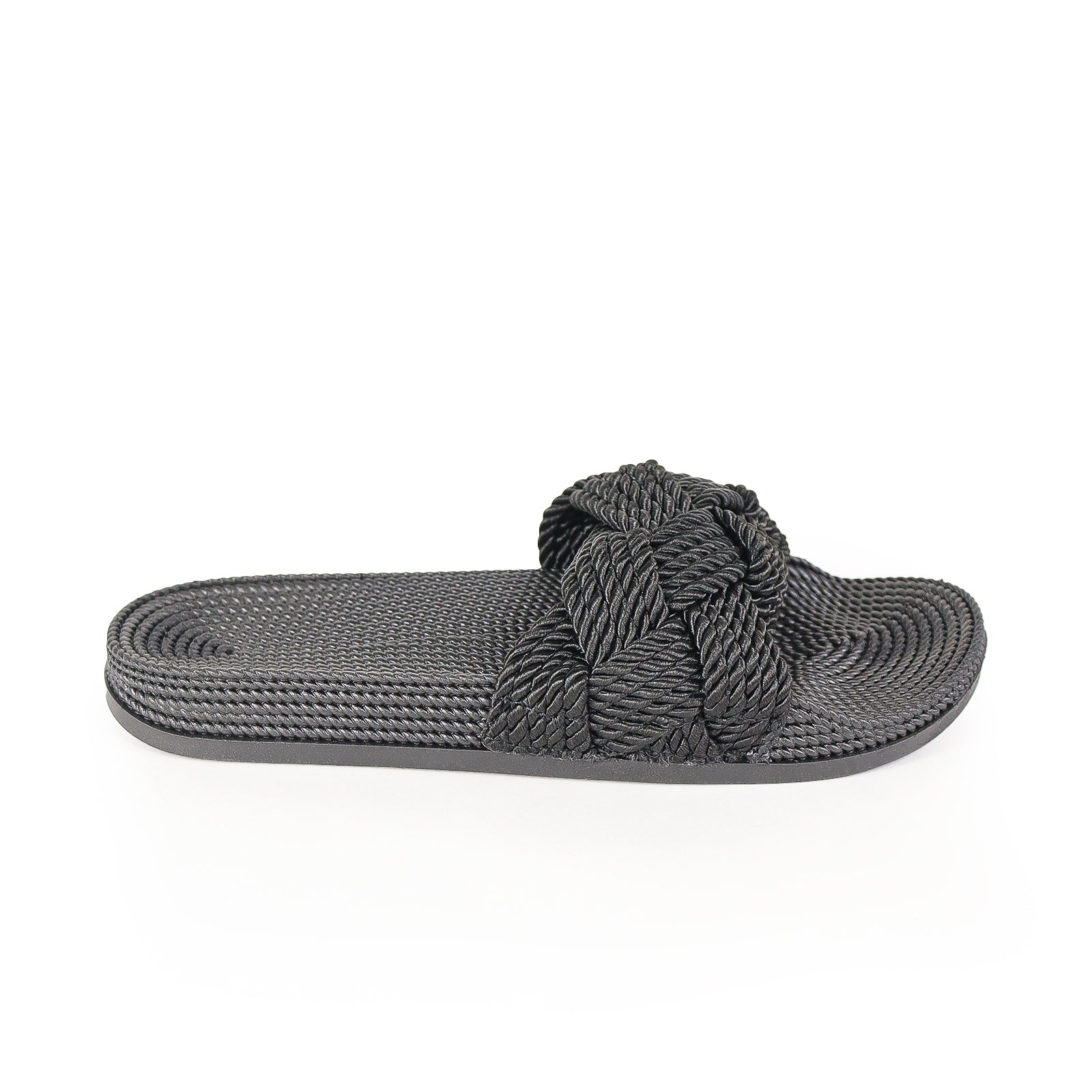 LEE-1 OPEN-TOE BRAIDED ESPADRILLE FLAT SLIDES-BLACK