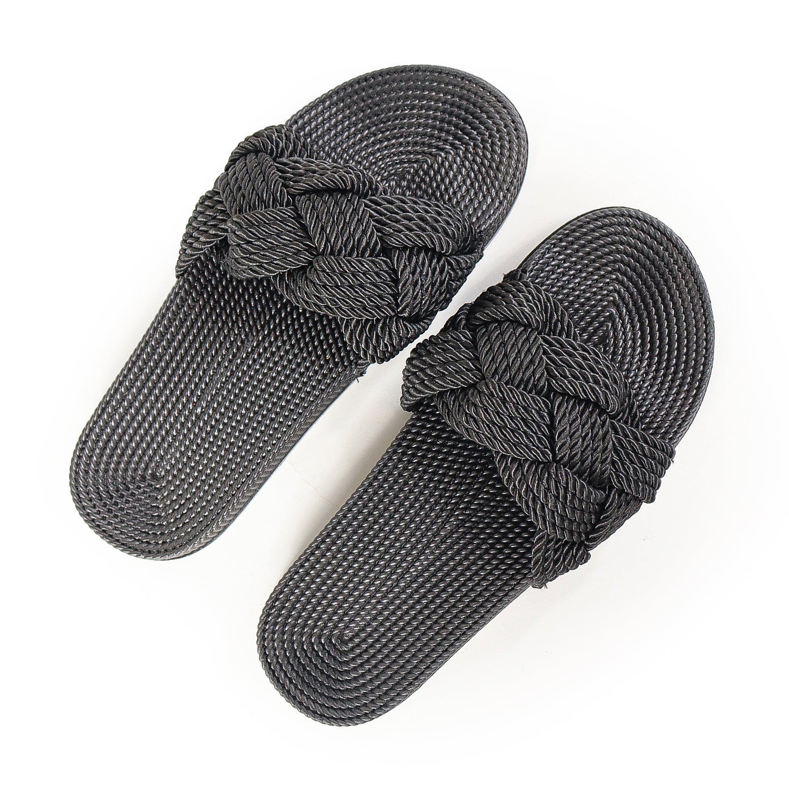 LEE-1 OPEN-TOE BRAIDED ESPADRILLE FLAT SLIDES-BLACK
