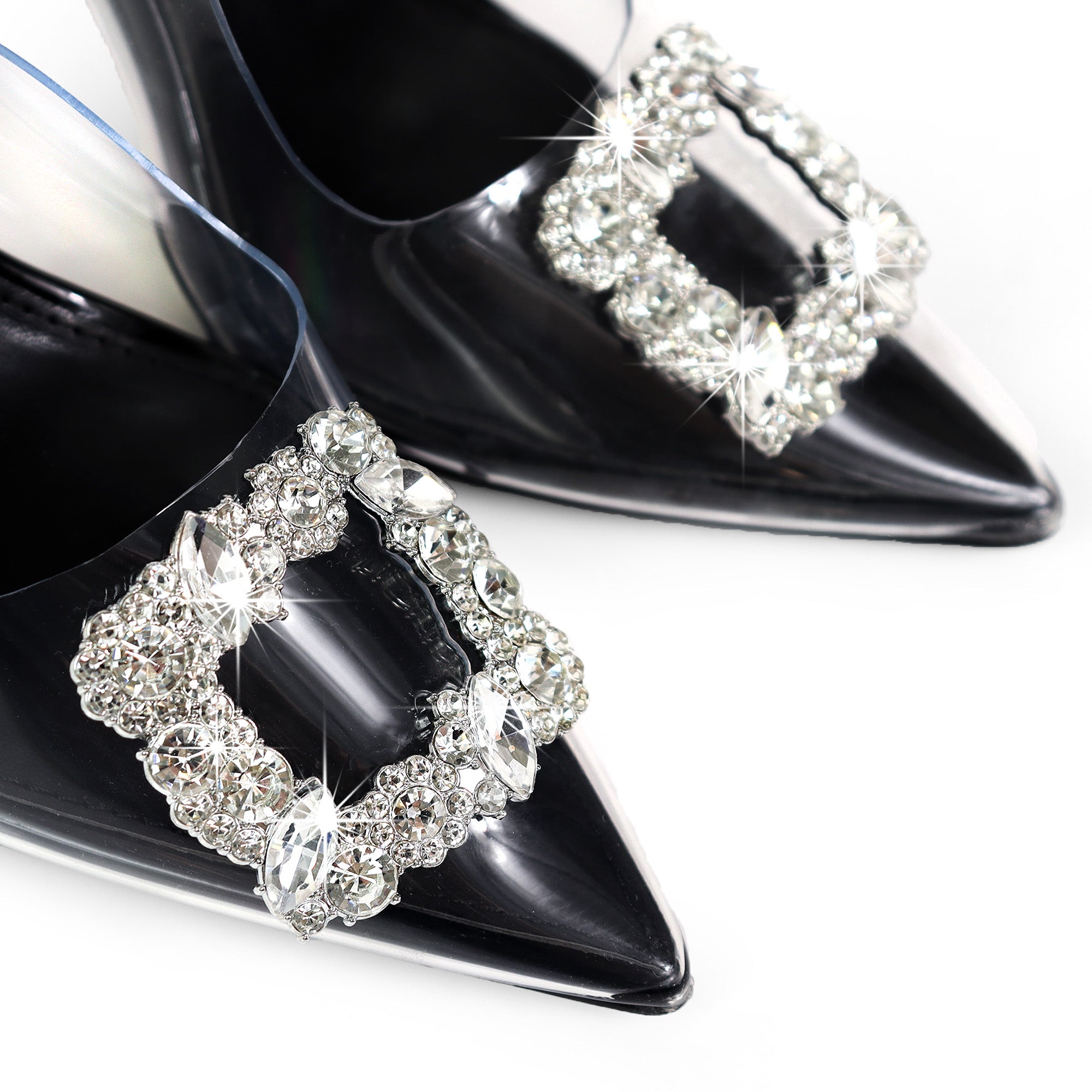 LEILANI-1 POINTIED TOE RHINESTONE BUCKLE PUMP W/SLINGBACK BLACK