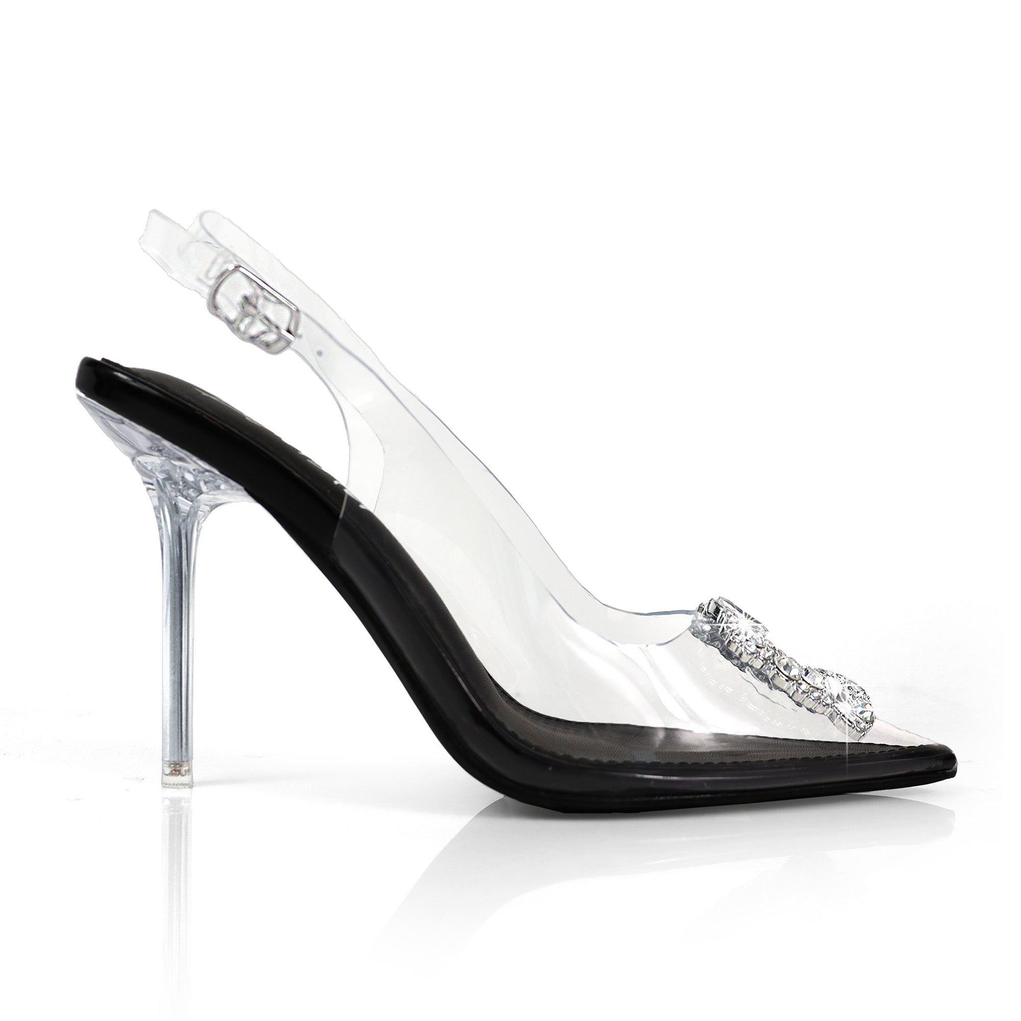 LEILANI-1 POINTIED TOE RHINESTONE BUCKLE PUMP W/SLINGBACK BLACK